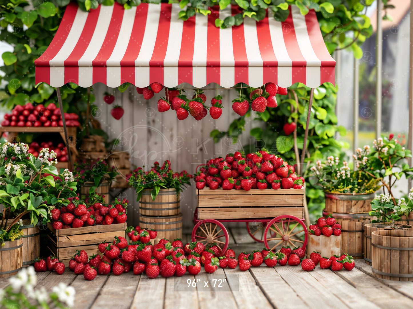 Rustic Strawberry Cart Market Backdrop