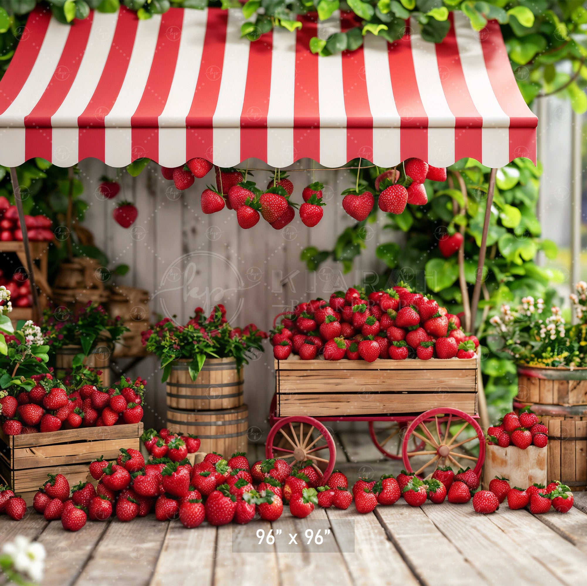 Rustic Strawberry Cart Market Backdrop