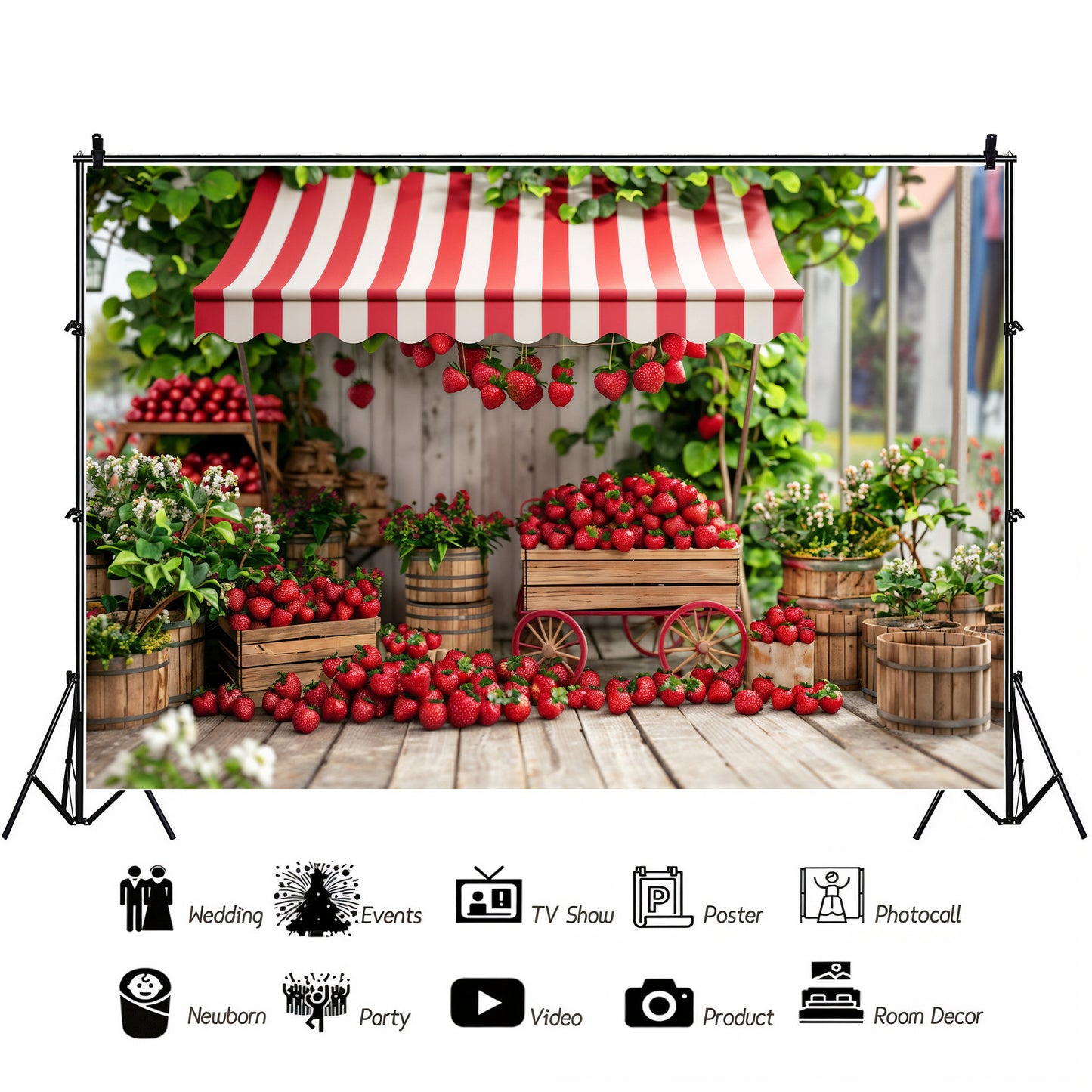 Rustic Strawberry Cart Market Backdrop