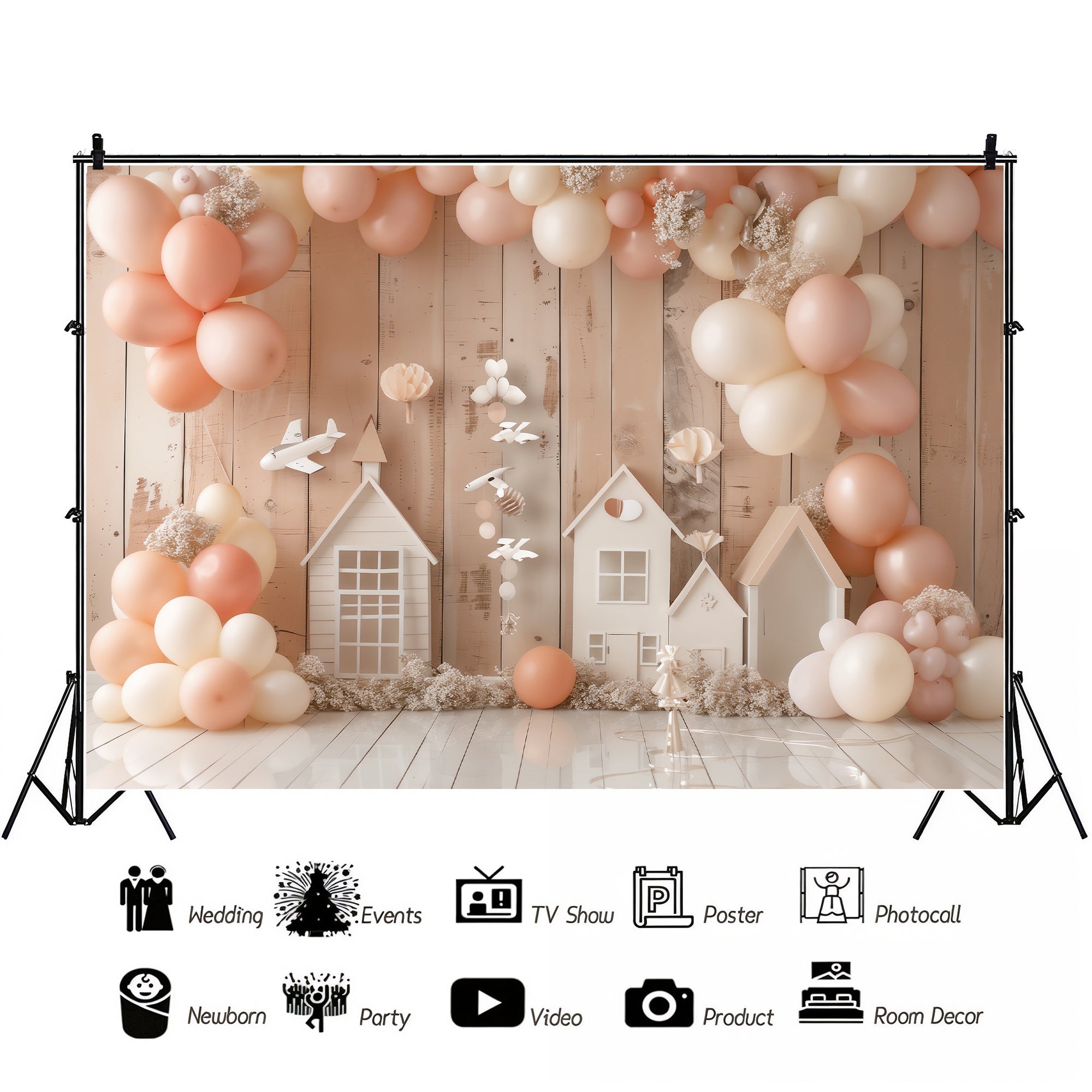 Pastel Balloon Village Backdrop