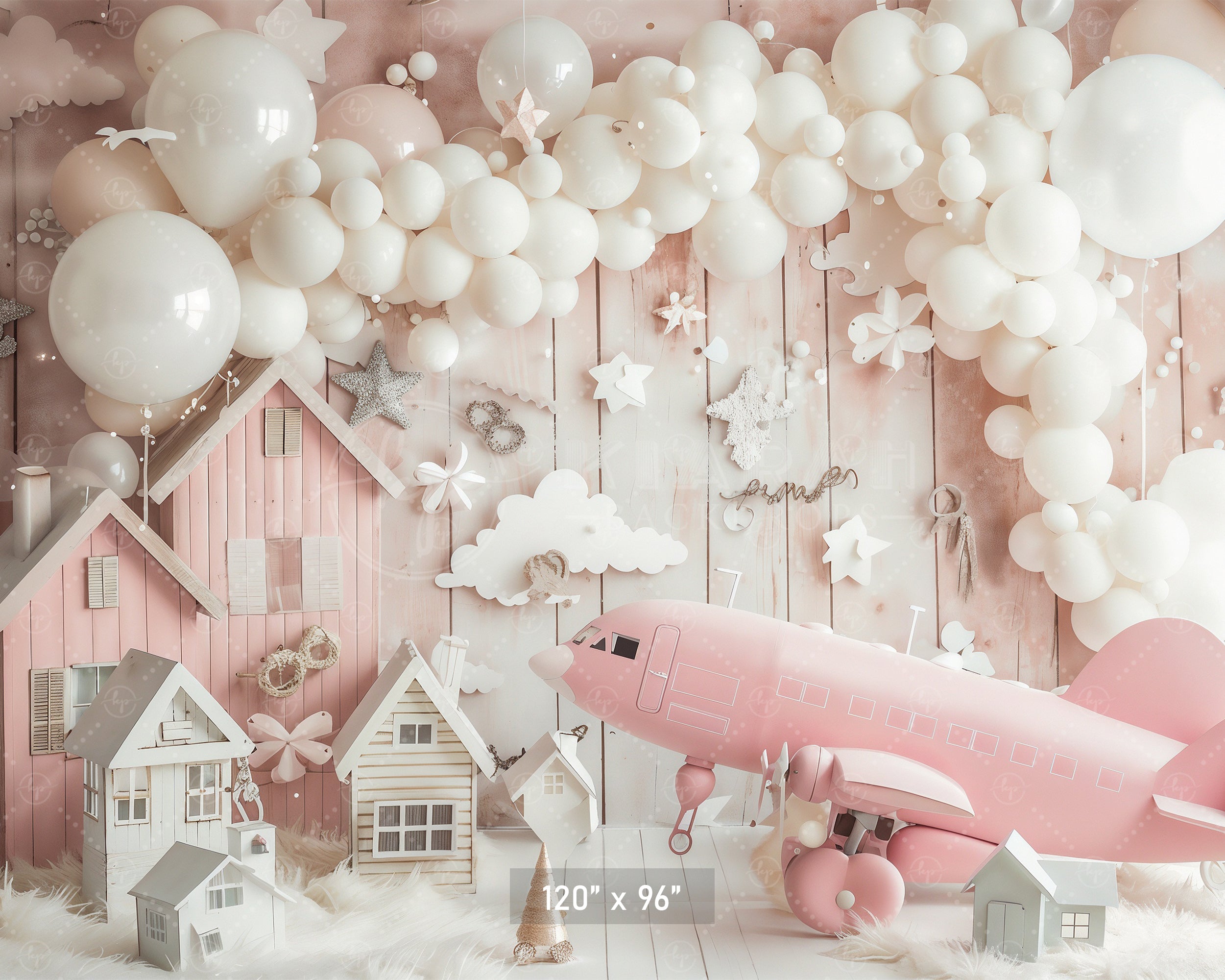 Dreamy Pink Village with Airplane Backdrop