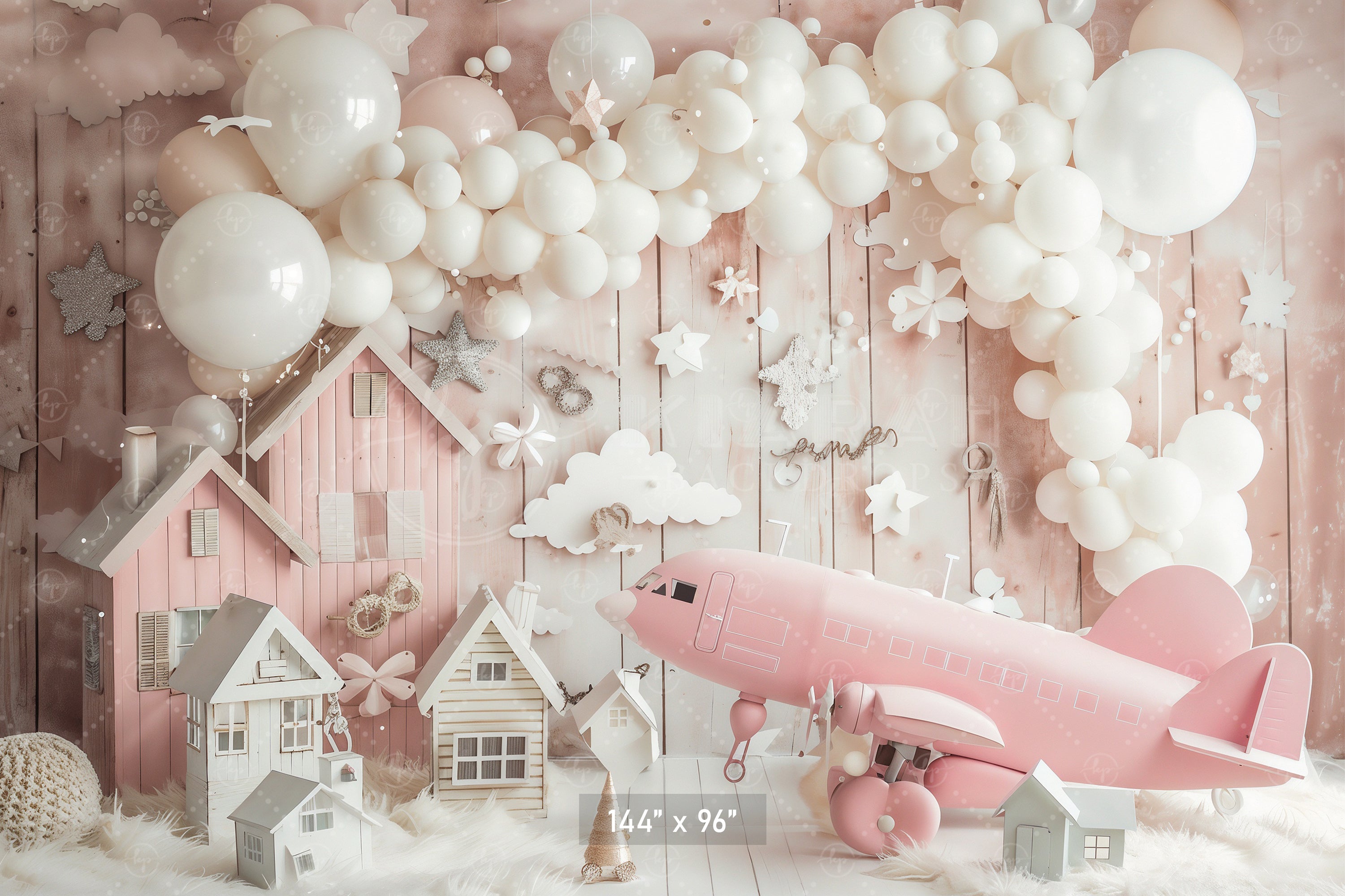 Dreamy Pink Village with Airplane Backdrop