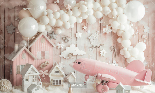 Dreamy Pink Village with Airplane Backdrop