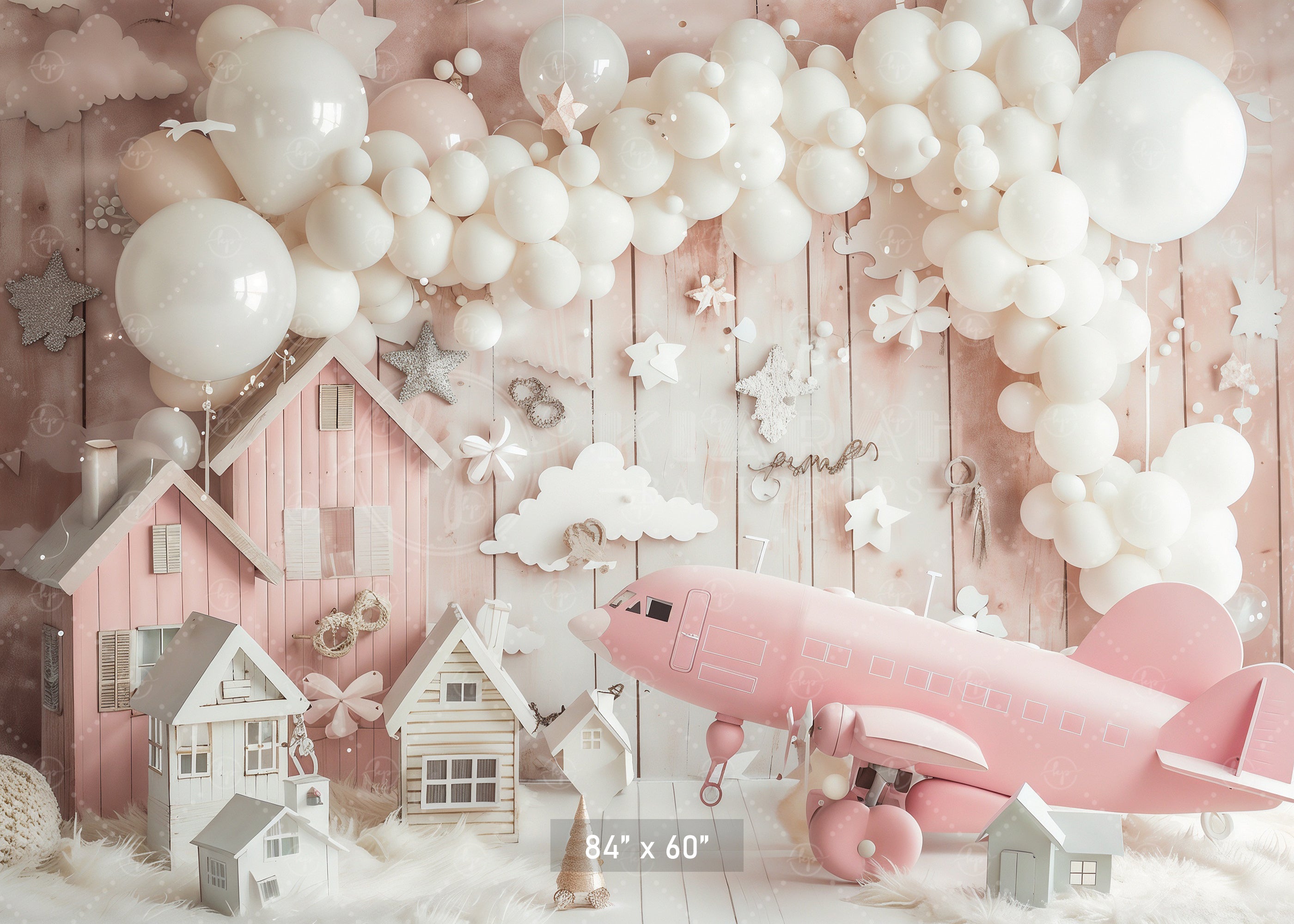 Dreamy Pink Village with Airplane Backdrop
