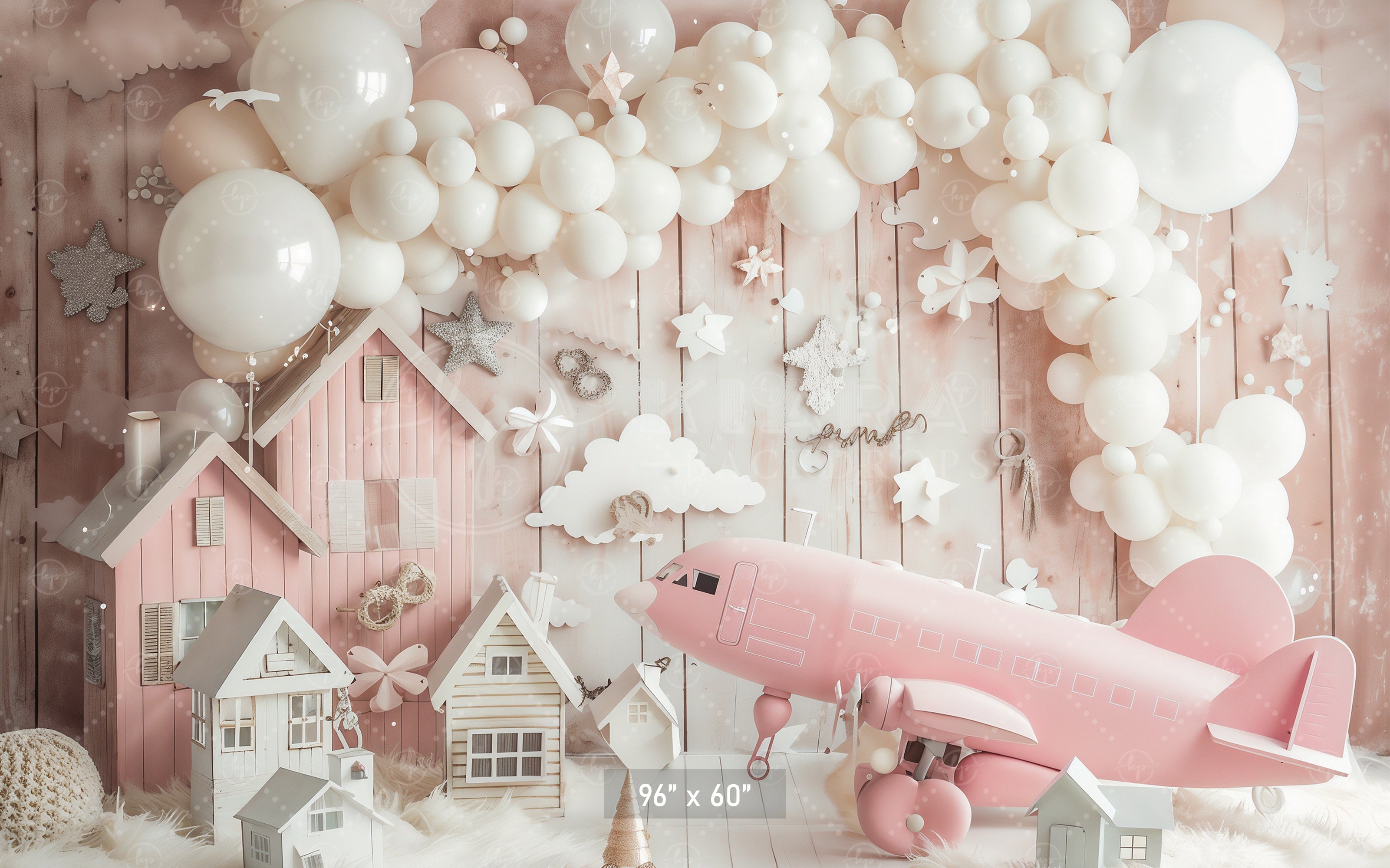 Dreamy Pink Village with Airplane Backdrop