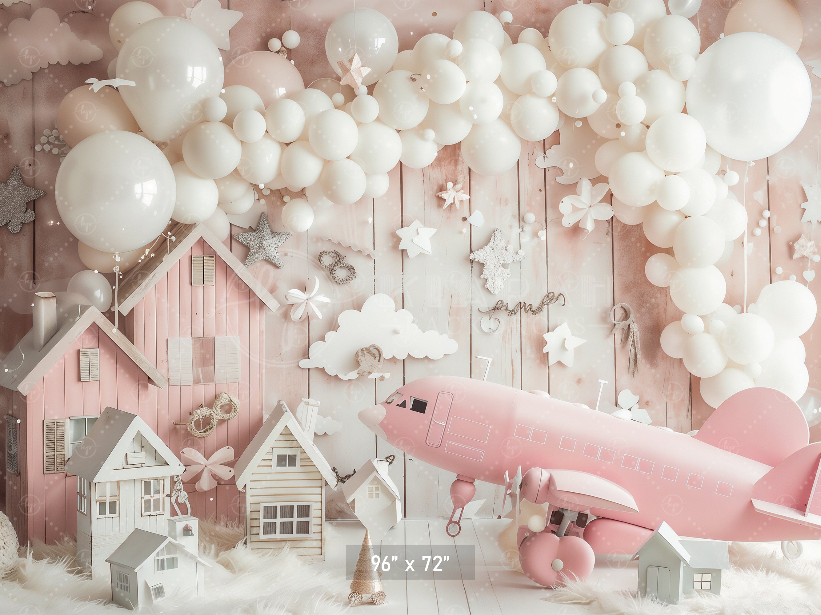 Dreamy Pink Village with Airplane Backdrop