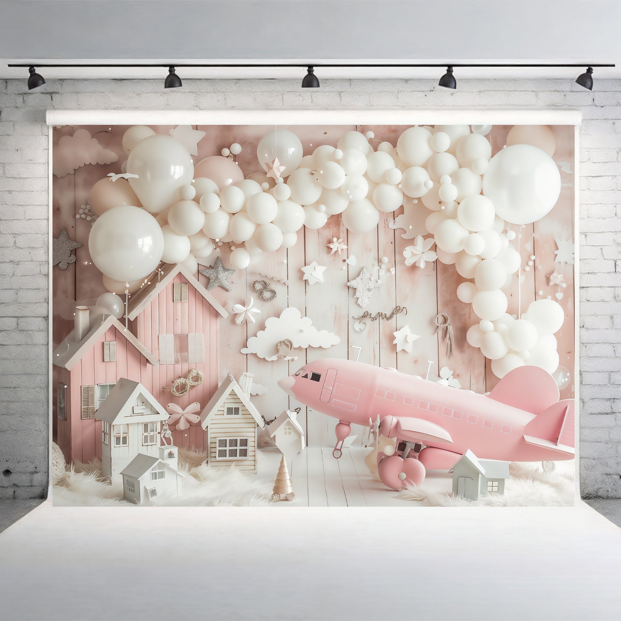 Dreamy Pink Village with Airplane Backdrop