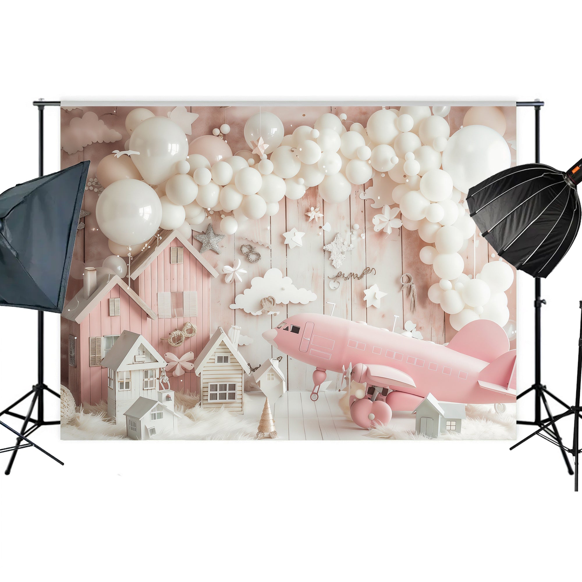 Dreamy Pink Village with Airplane Backdrop