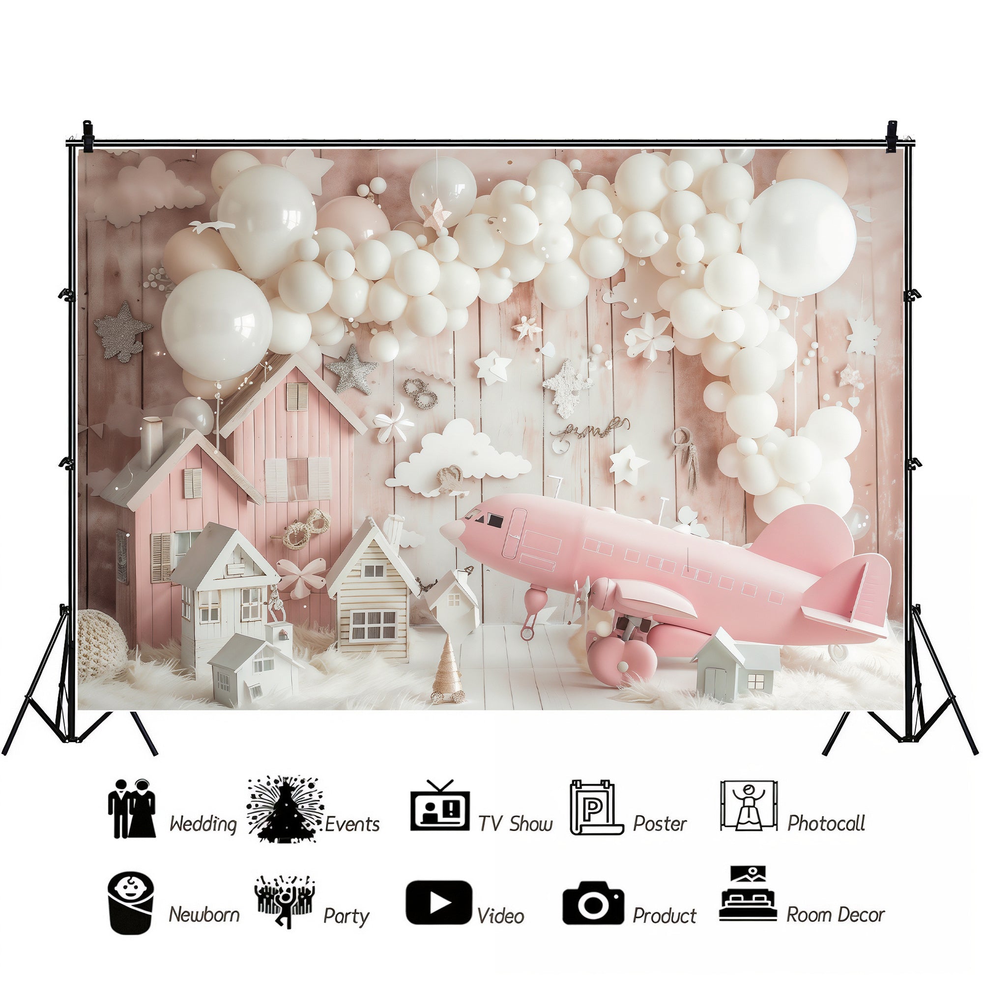 Dreamy Pink Village with Airplane Backdrop