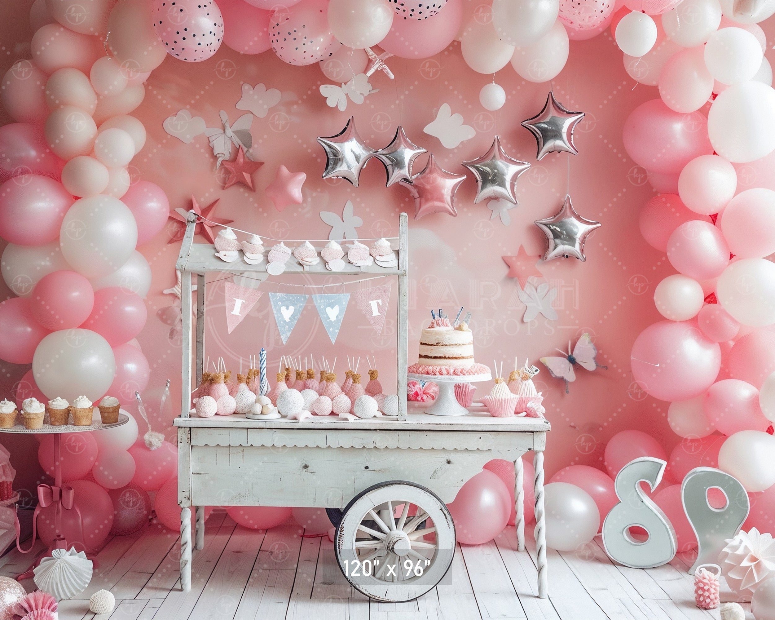 Pink Birthday Party Cart Backdrop