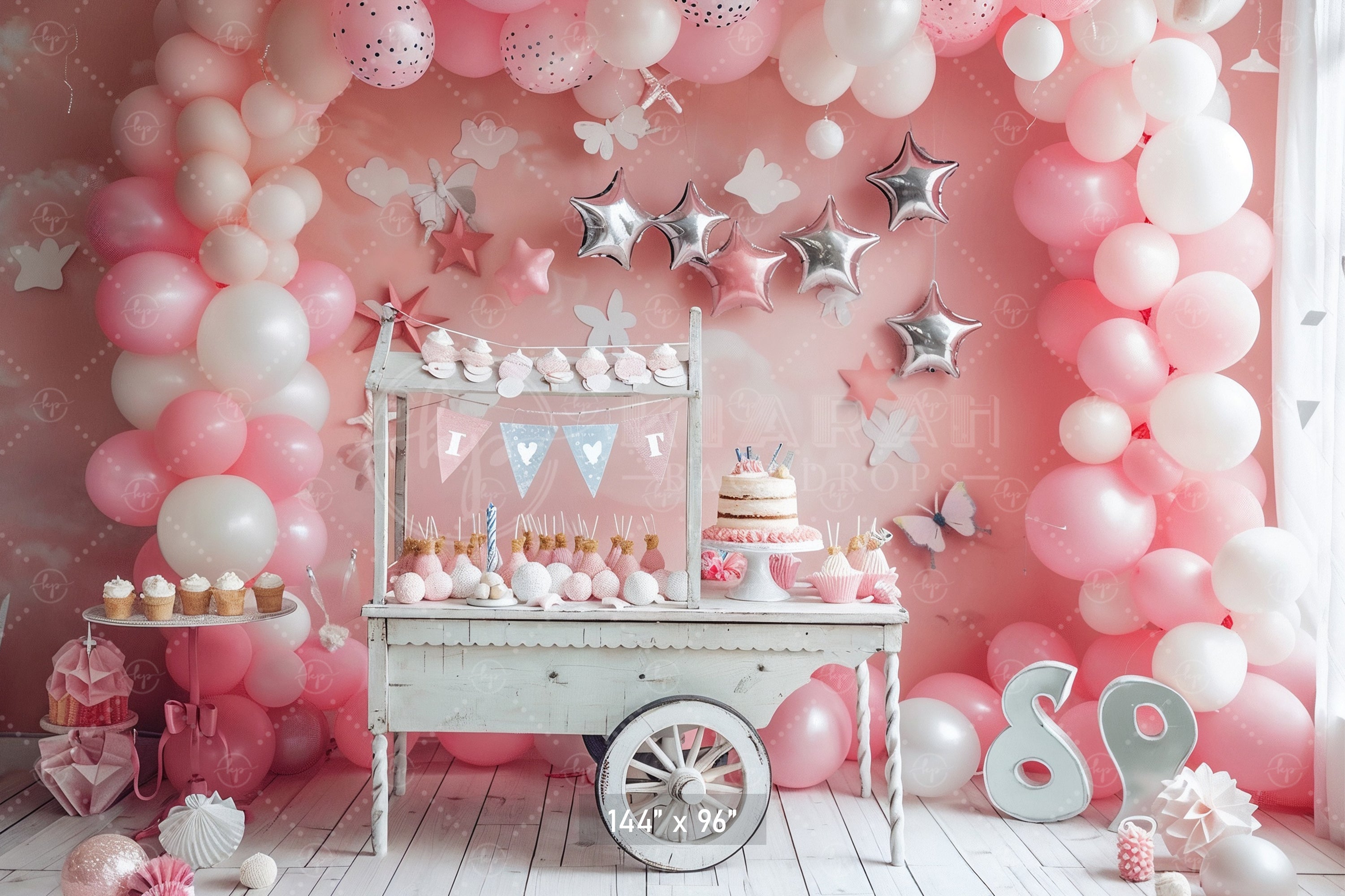 Pink Birthday Party Cart Backdrop