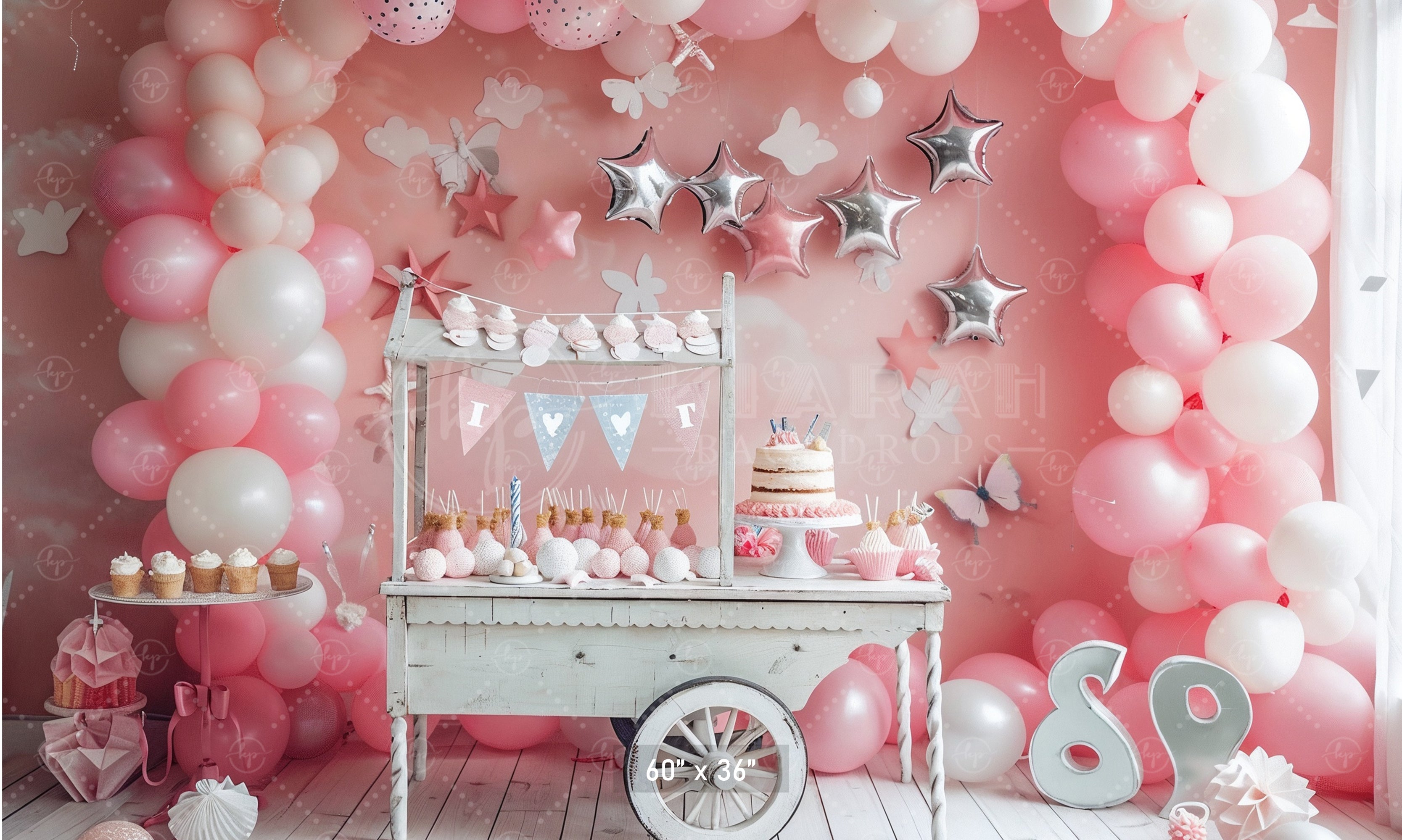 Pink Birthday Party Cart Backdrop
