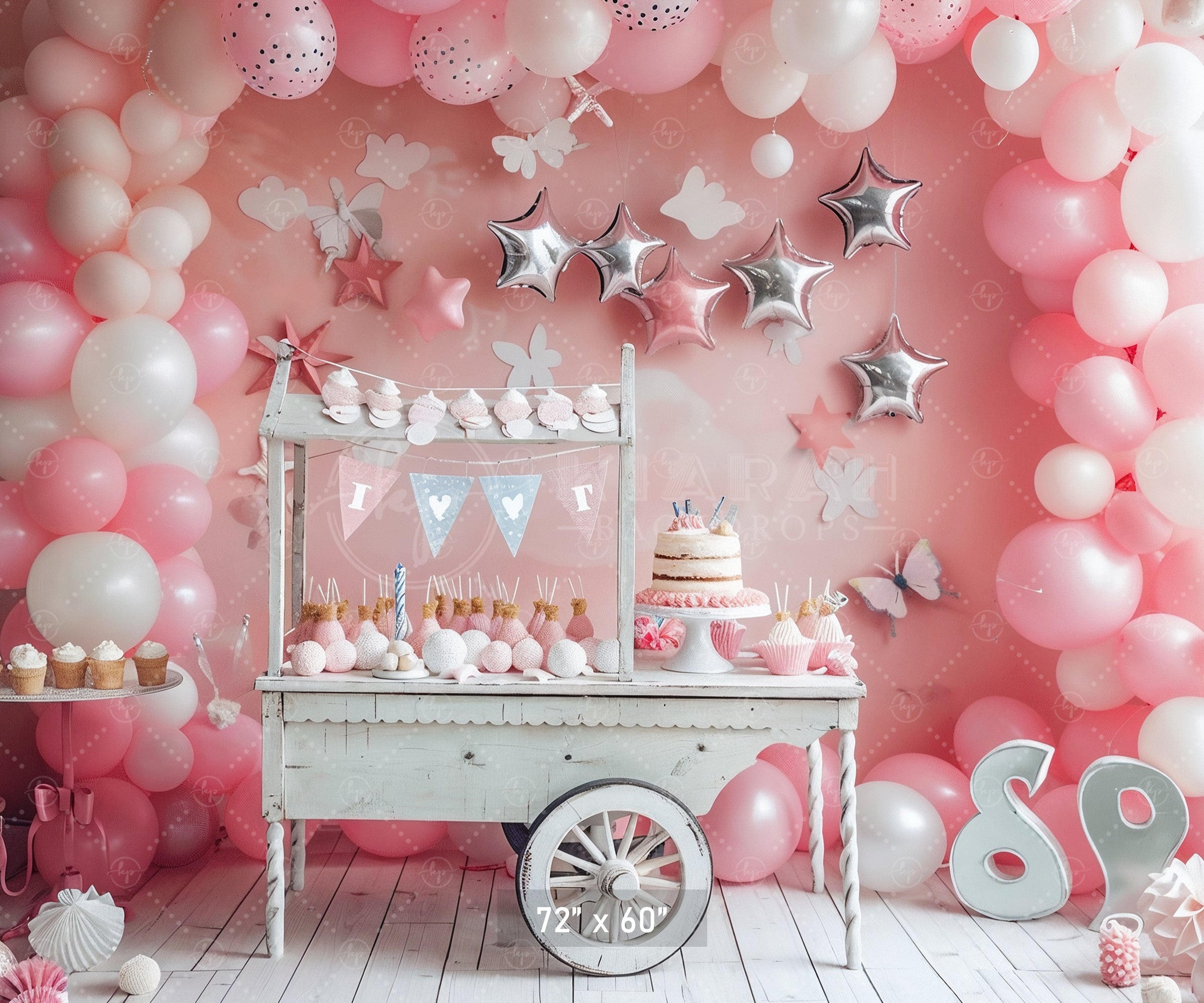 Pink Birthday Party Cart Backdrop