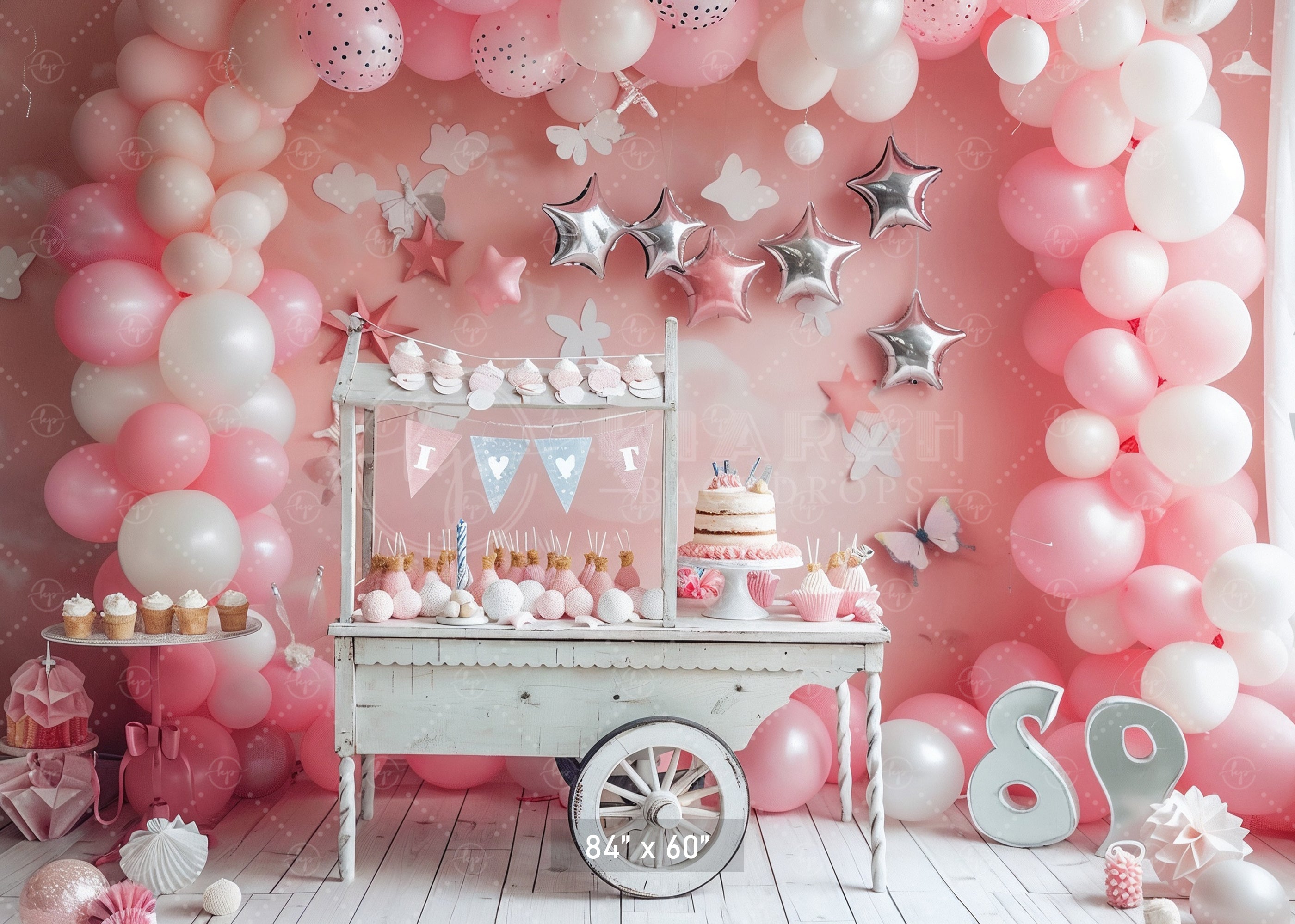 Pink Birthday Party Cart Backdrop