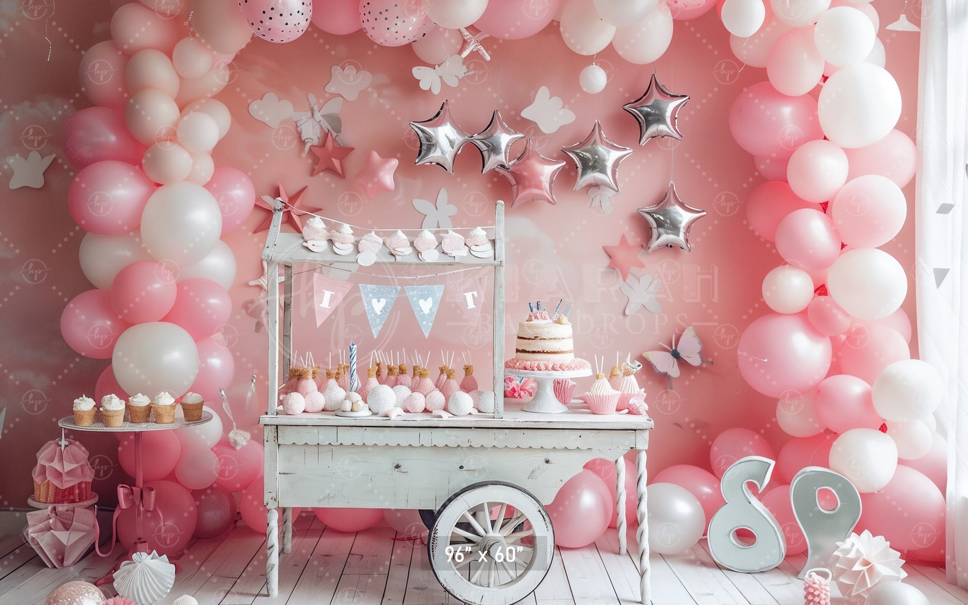 Pink Birthday Party Cart Backdrop