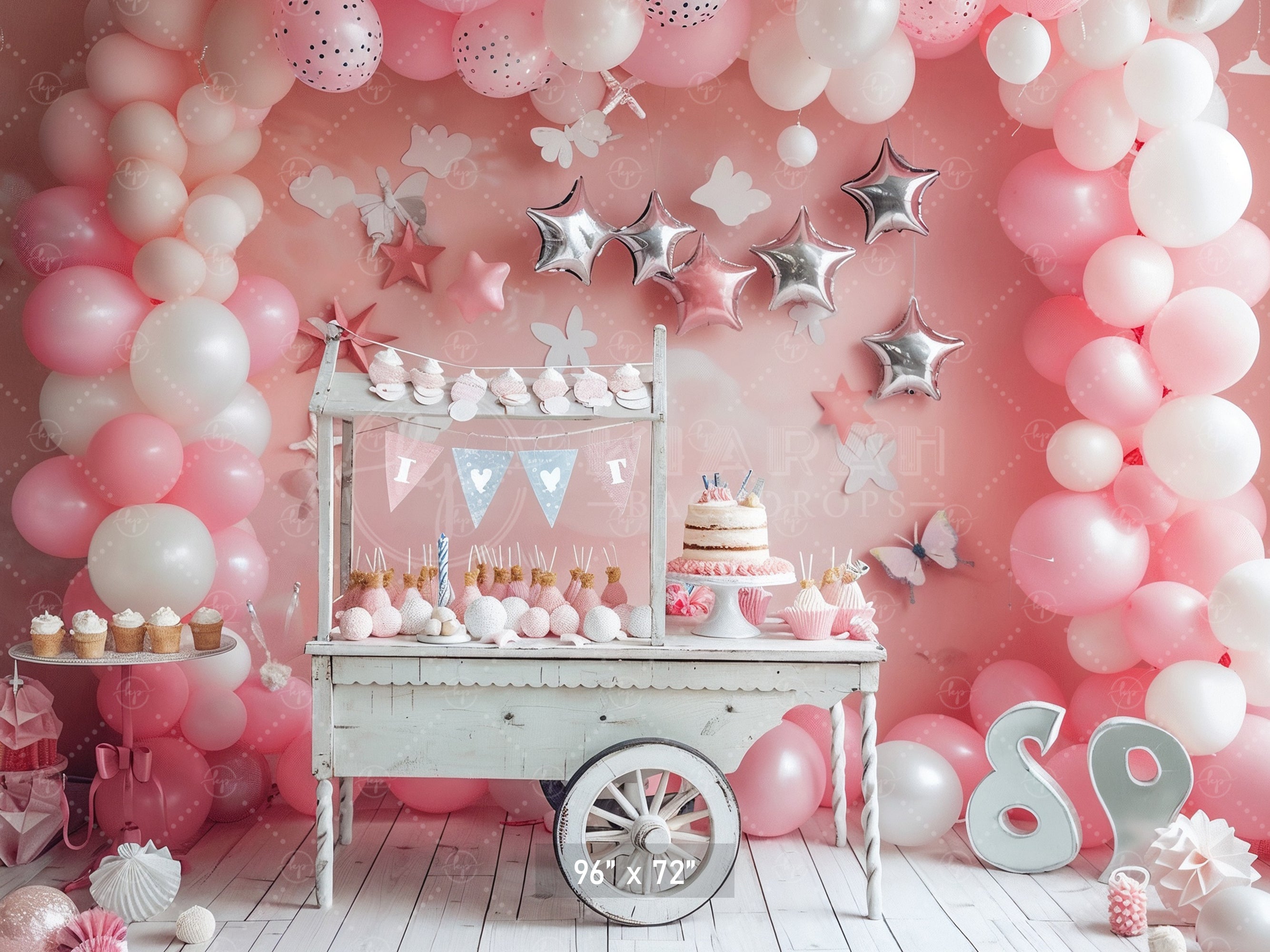 Pink Birthday Party Cart Backdrop