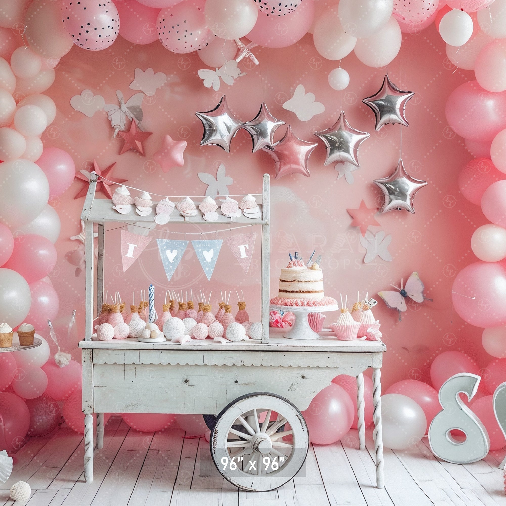 Pink Birthday Party Cart Backdrop