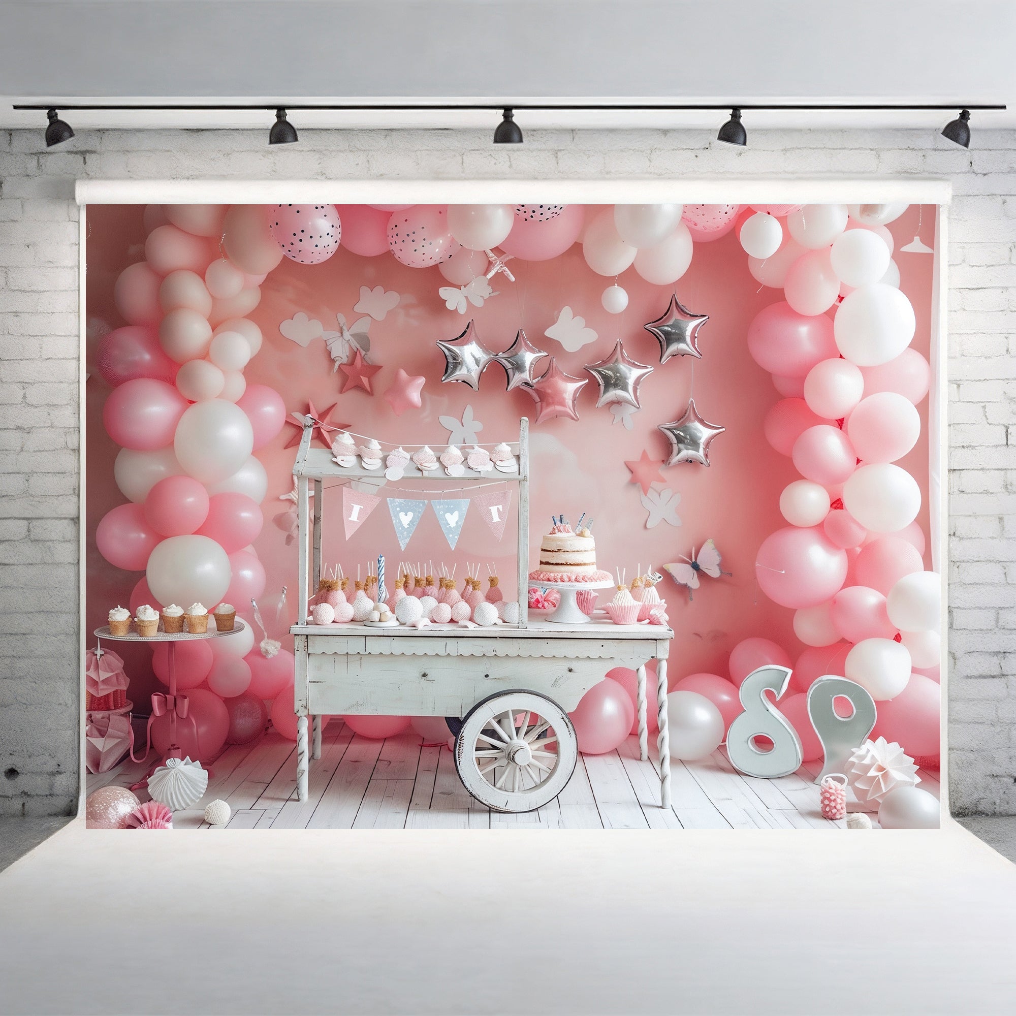 Pink Birthday Party Cart Backdrop