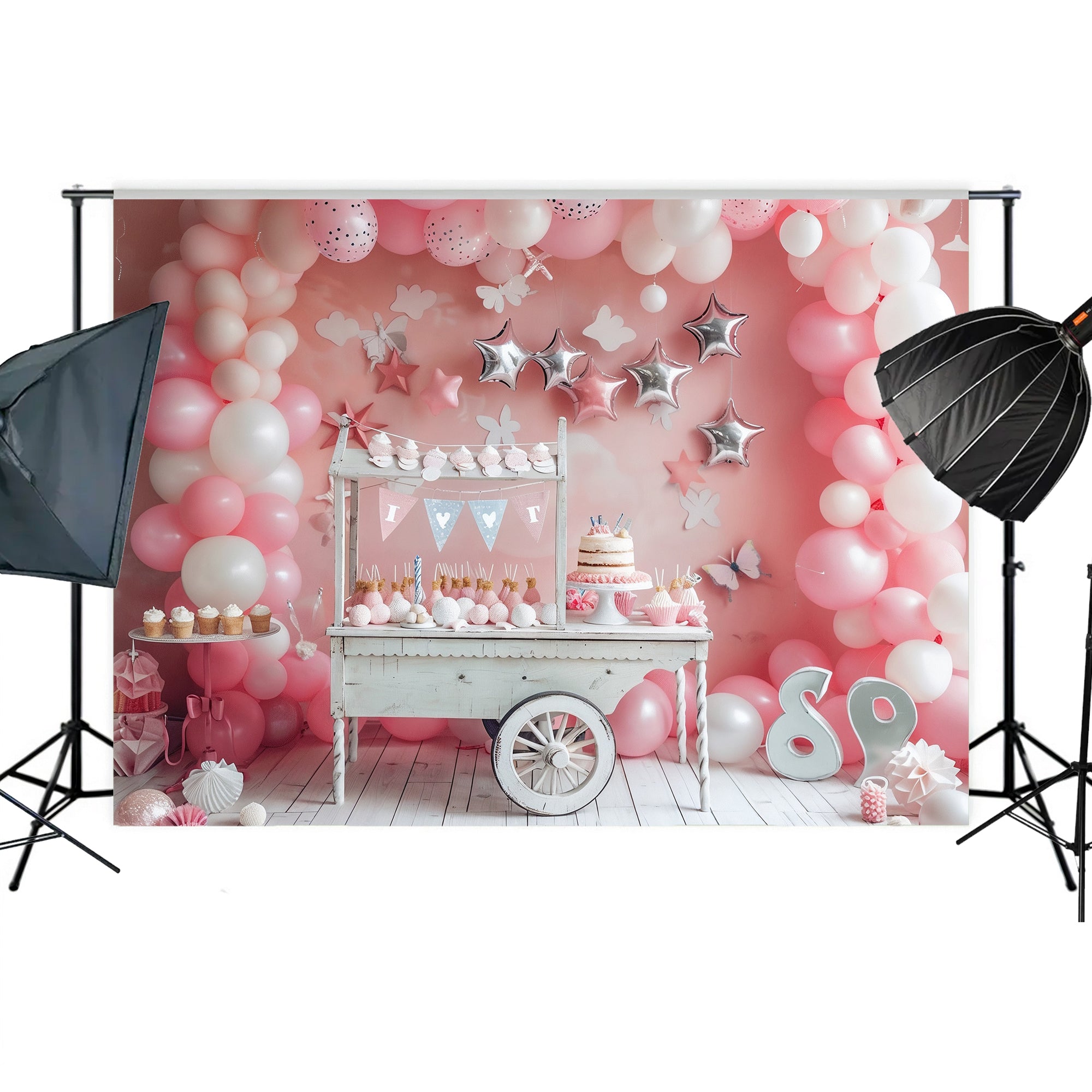 Pink Birthday Party Cart Backdrop