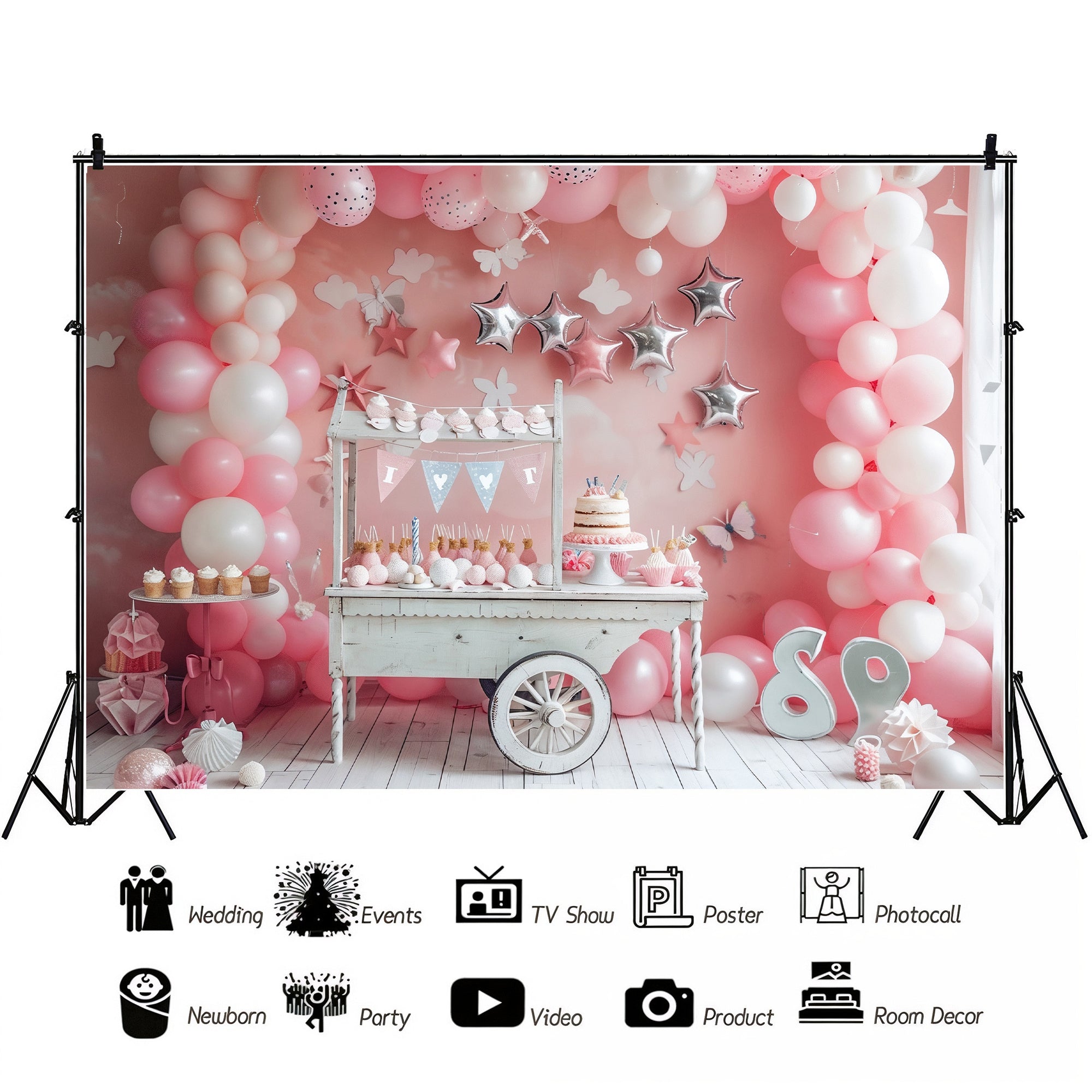 Pink Birthday Party Cart Backdrop