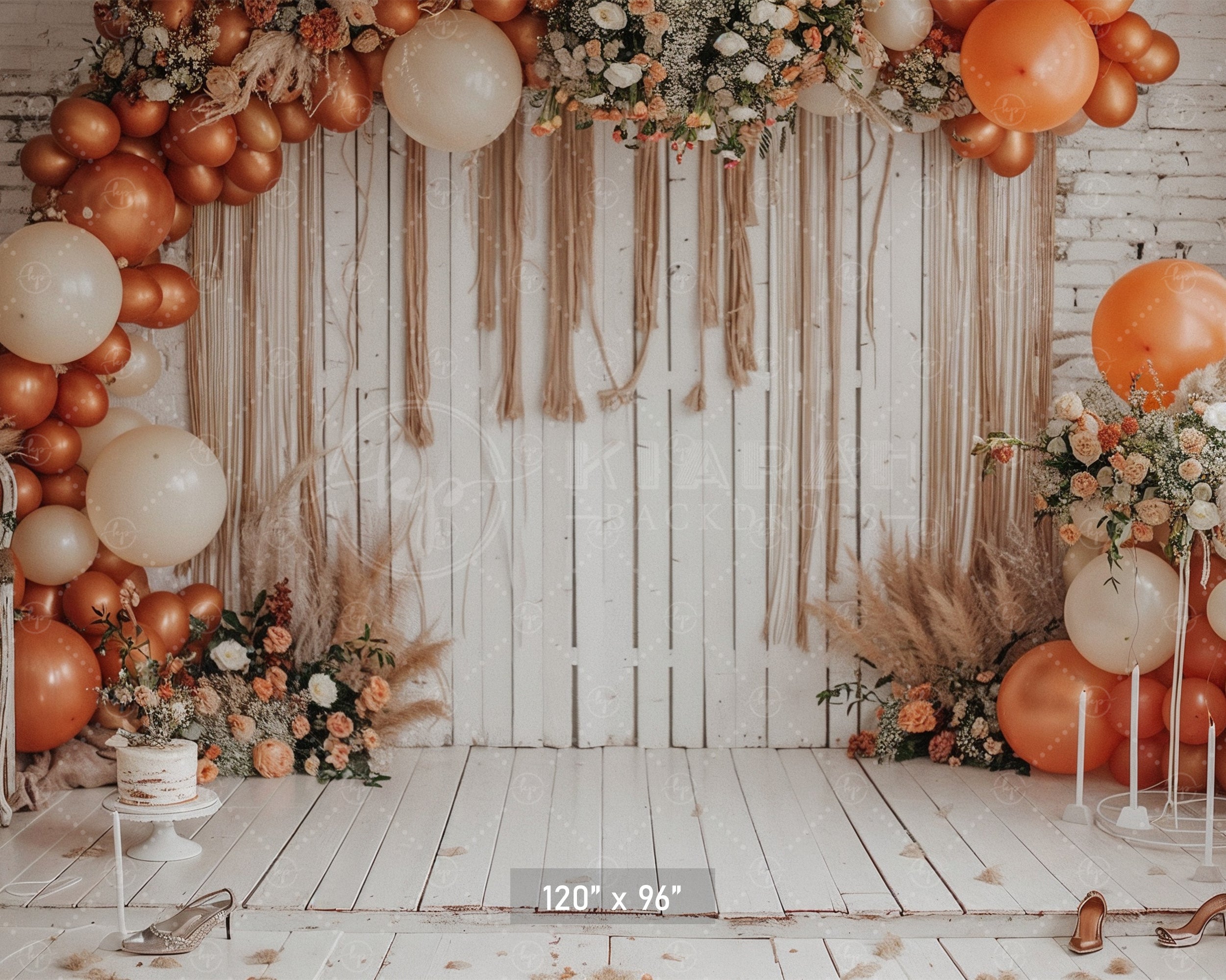 Boho Chic Orange & Cream Balloon Arch Backdrop