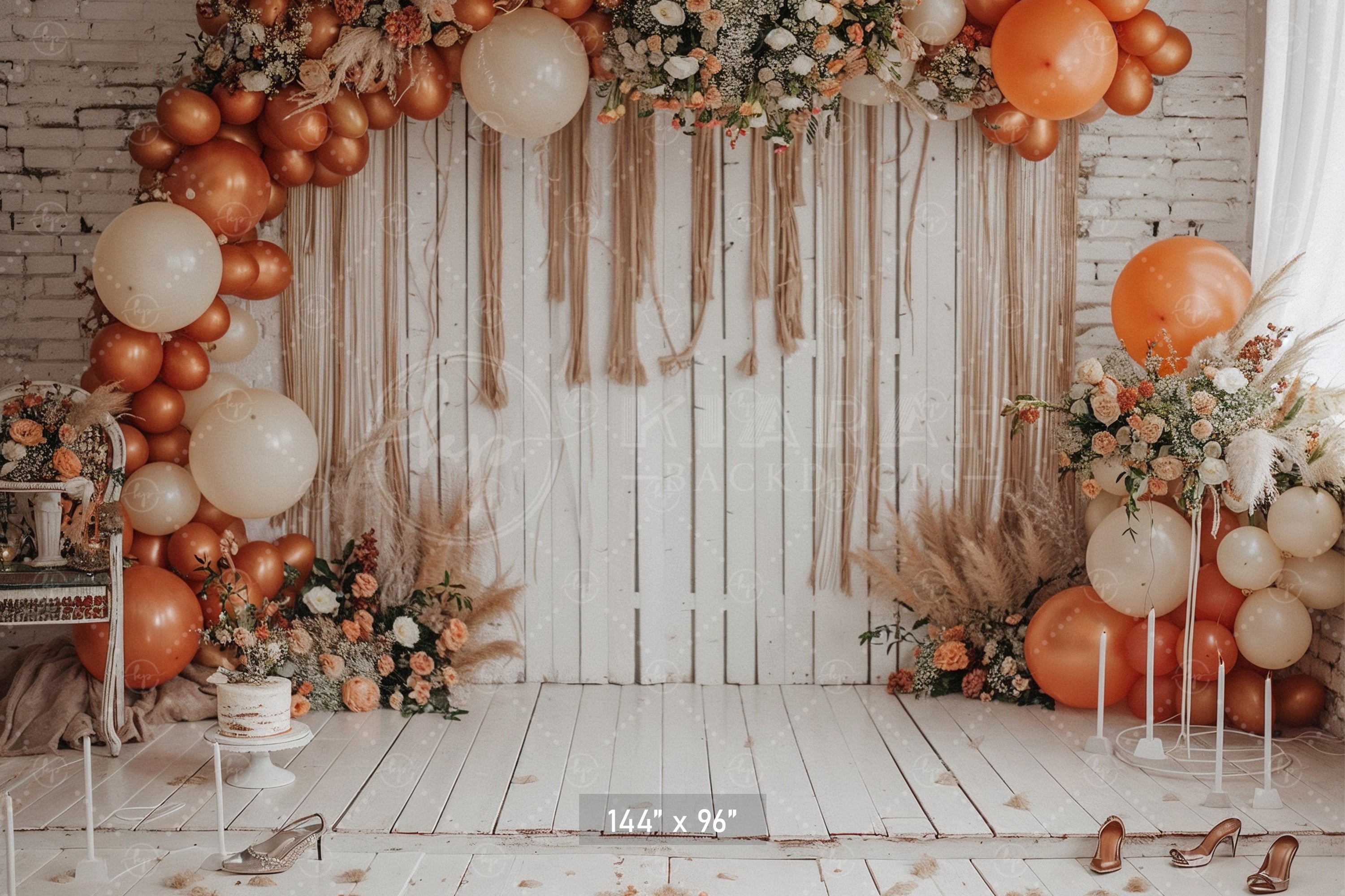 Boho Chic Orange & Cream Balloon Arch Backdrop