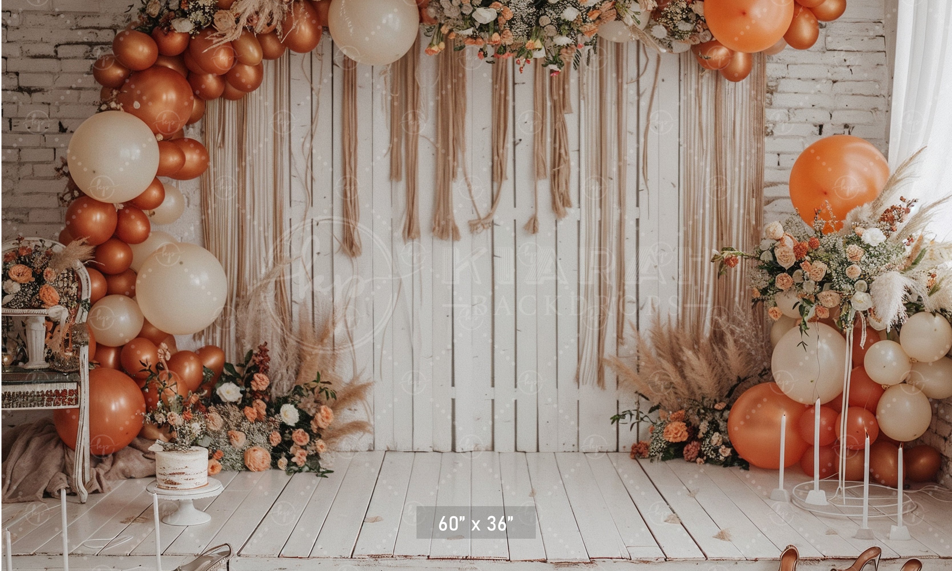 Boho Chic Orange & Cream Balloon Arch Backdrop