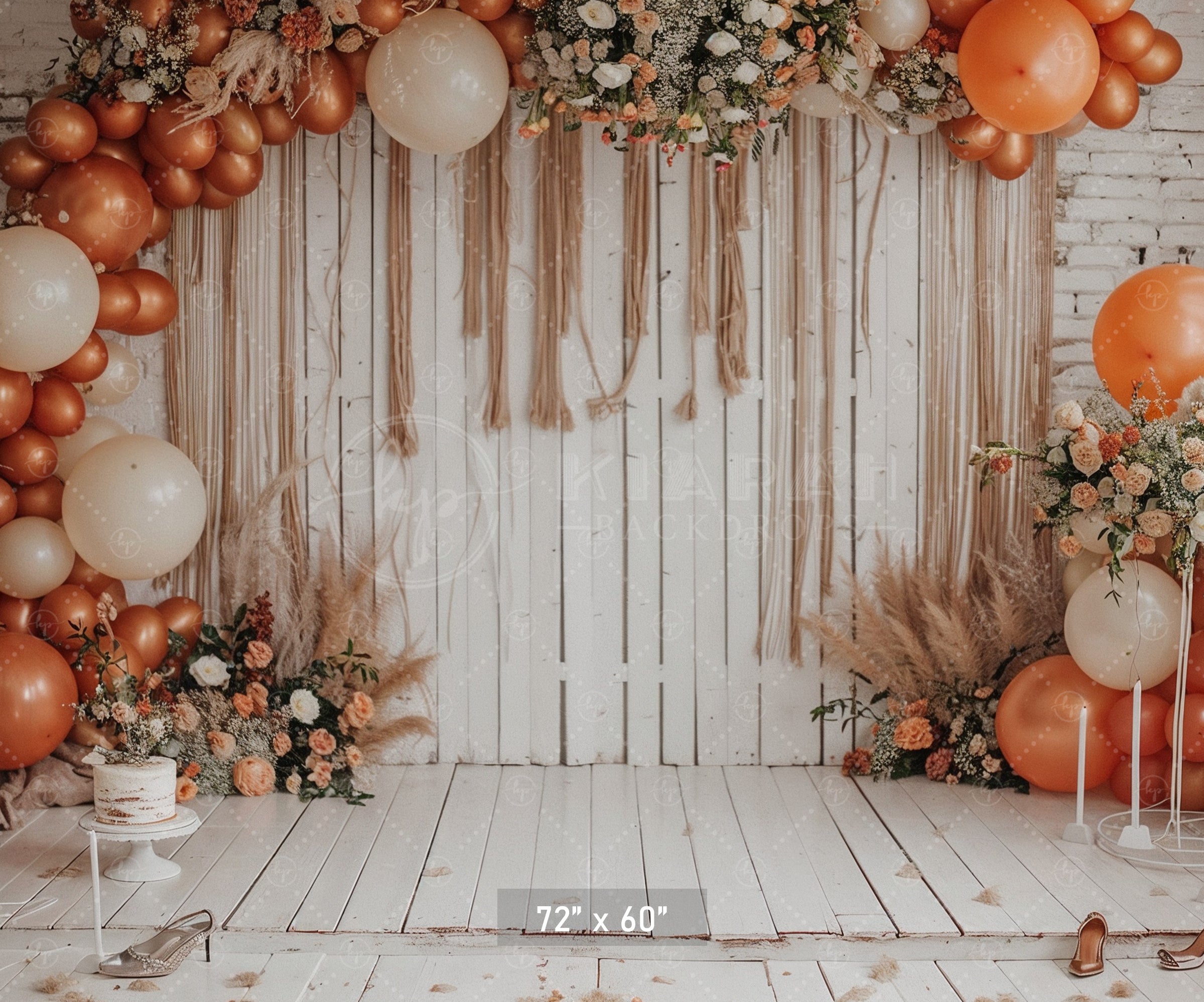 Boho Chic Orange & Cream Balloon Arch Backdrop