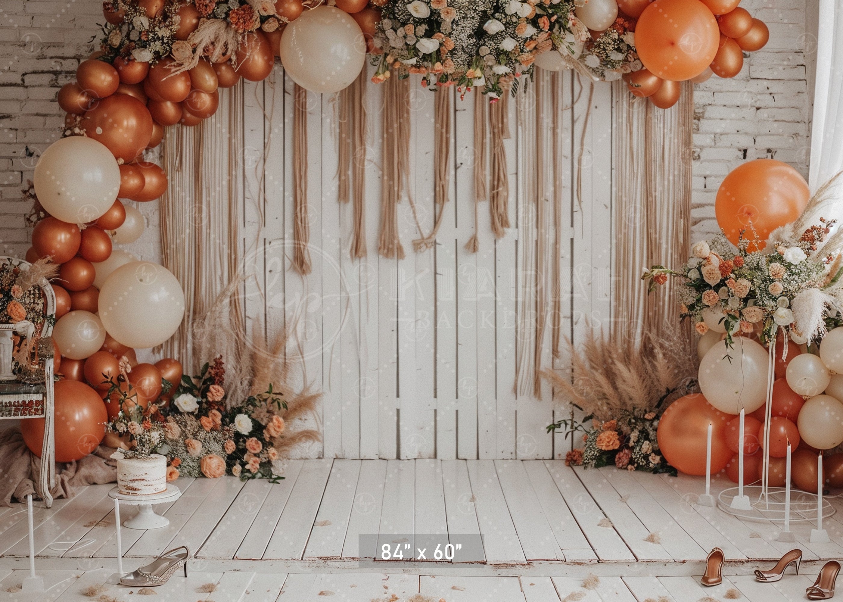 Boho Chic Orange & Cream Balloon Arch Backdrop