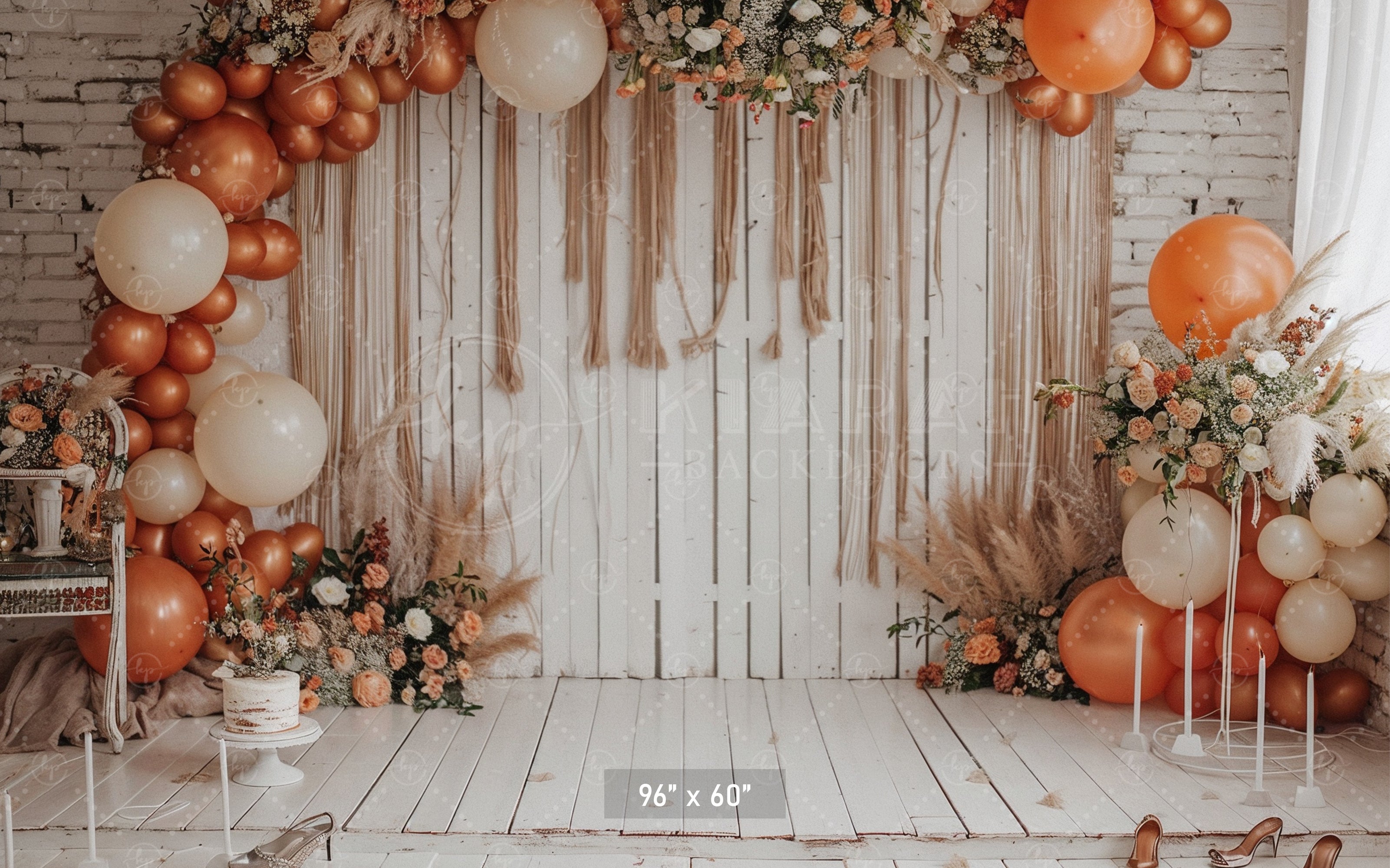 Boho Chic Orange & Cream Balloon Arch Backdrop