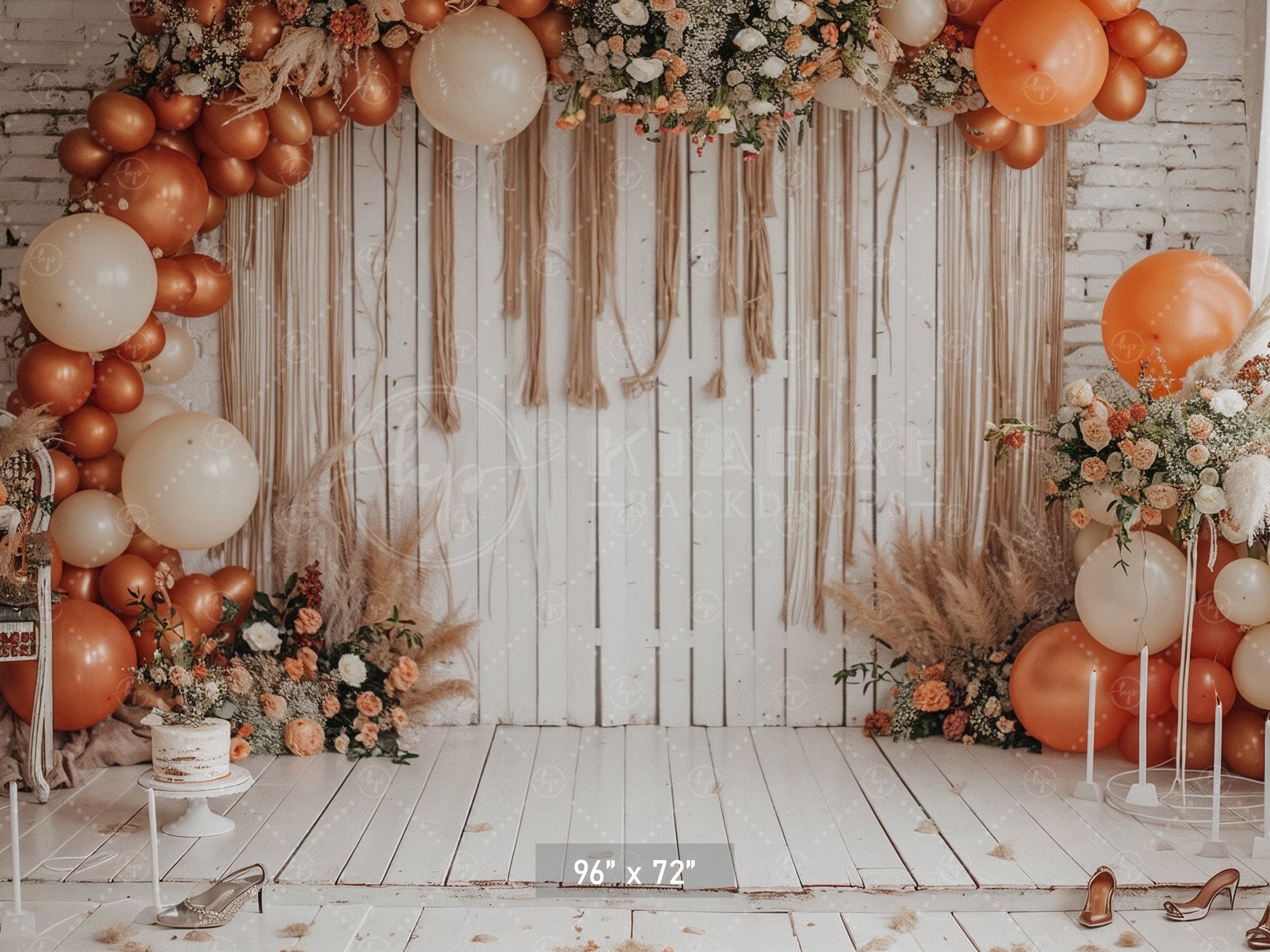 Boho Chic Orange & Cream Balloon Arch Backdrop
