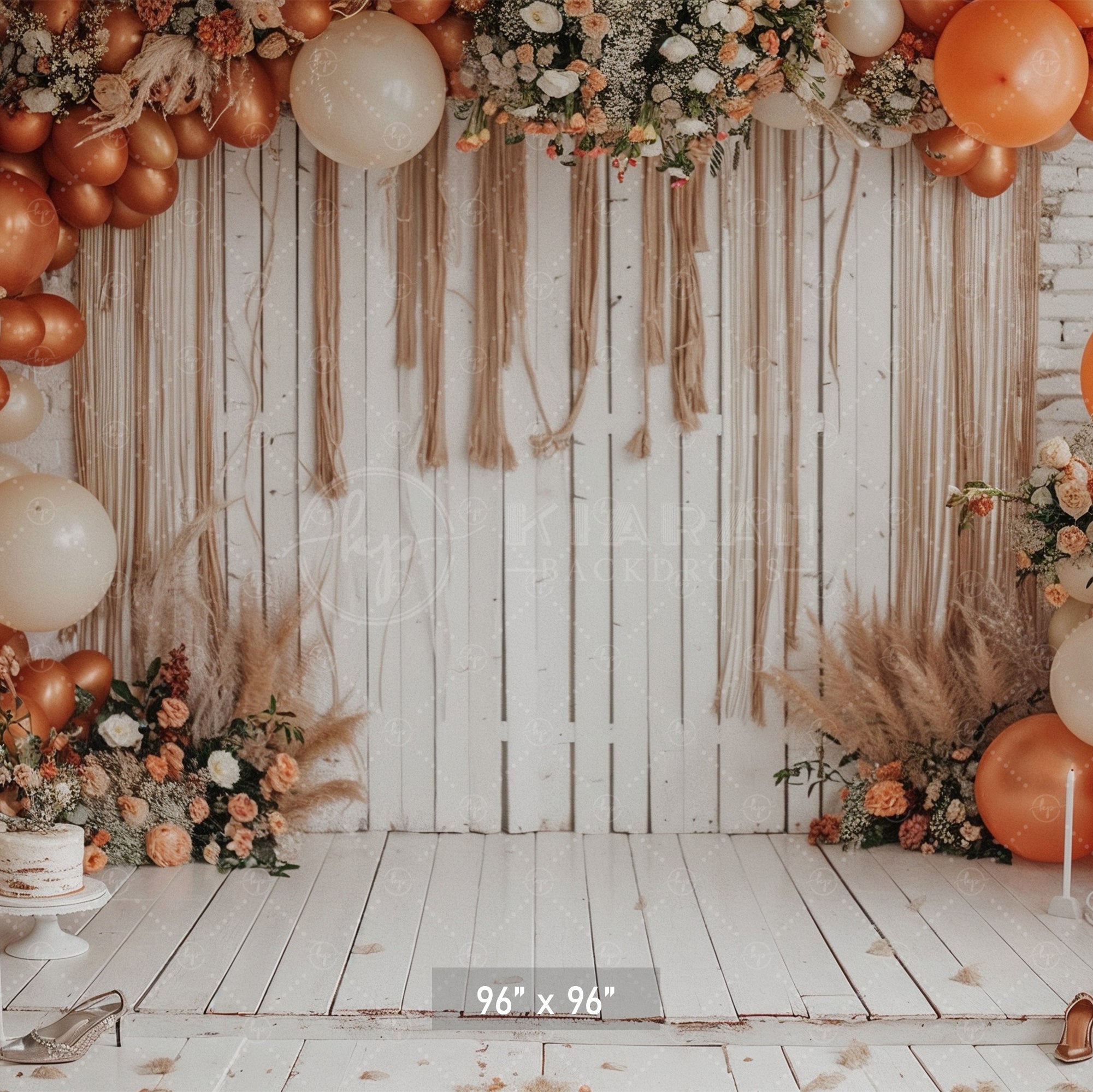 Boho Chic Orange & Cream Balloon Arch Backdrop