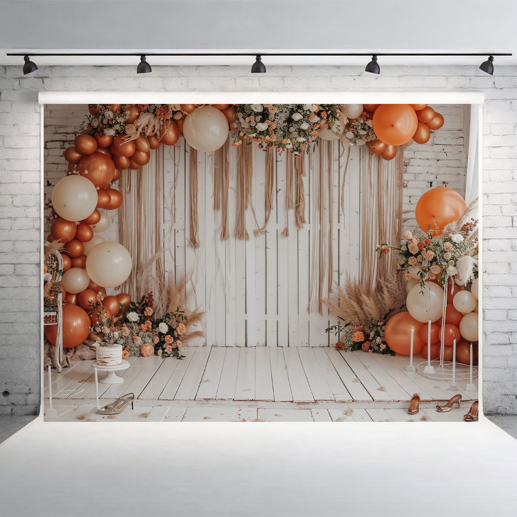 Boho Chic Orange & Cream Balloon Arch Backdrop