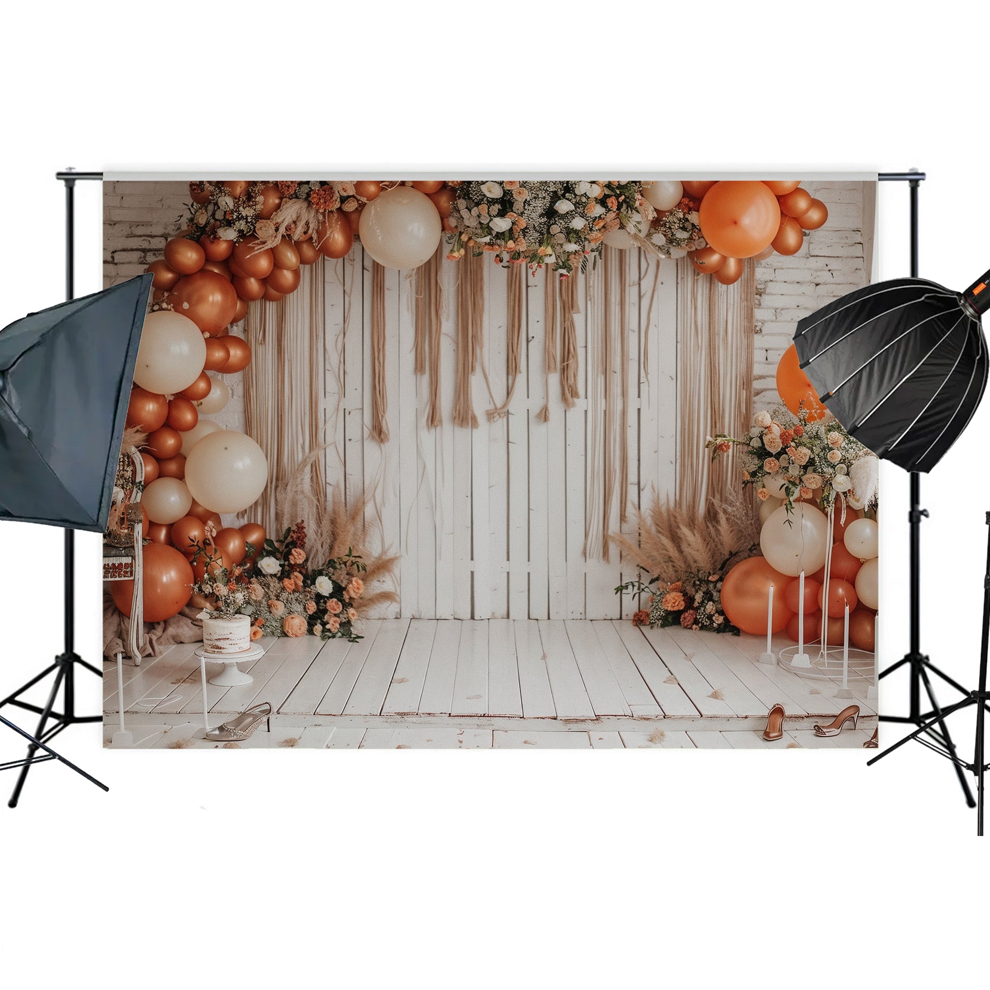 Boho Chic Orange & Cream Balloon Arch Backdrop
