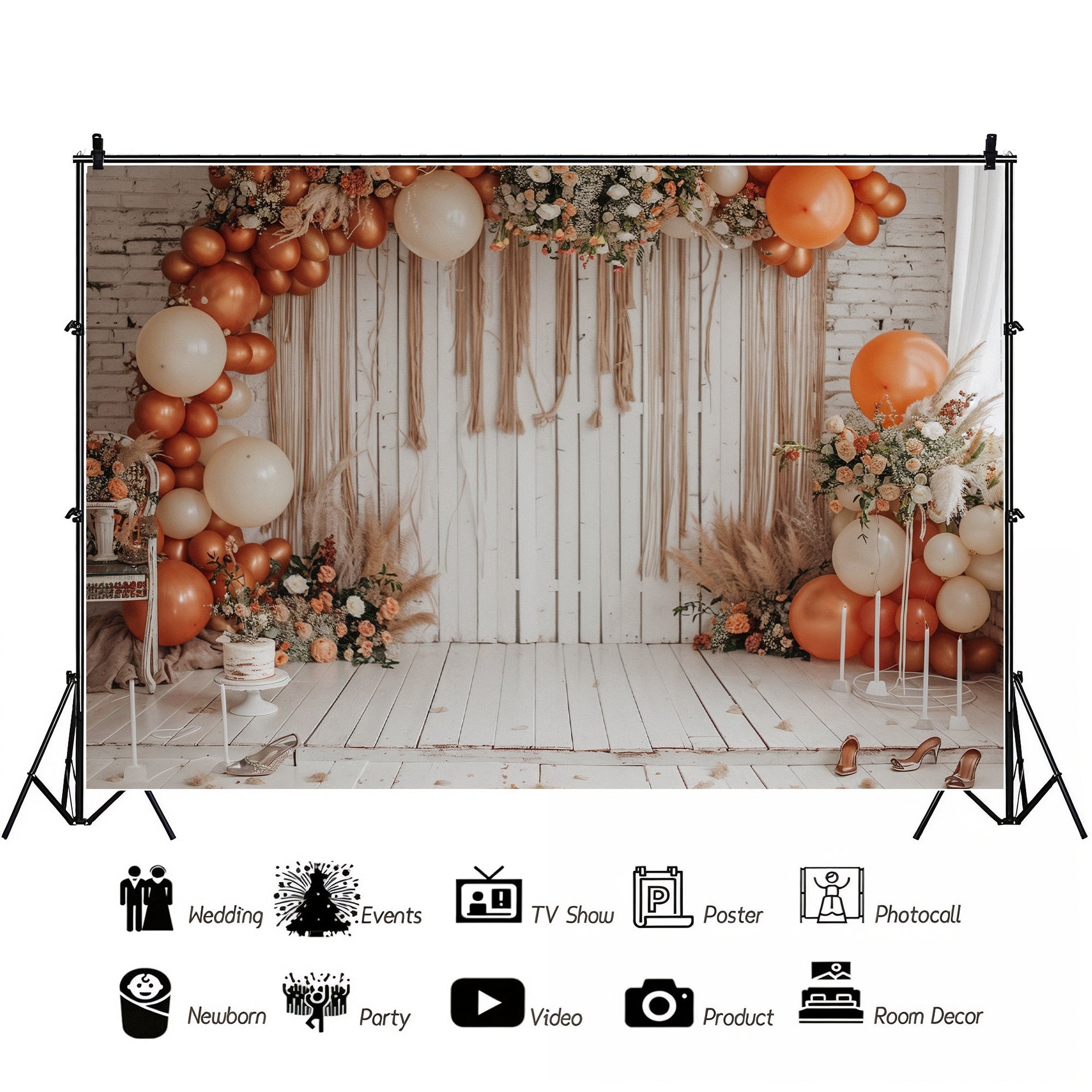 Boho Chic Orange & Cream Balloon Arch Backdrop
