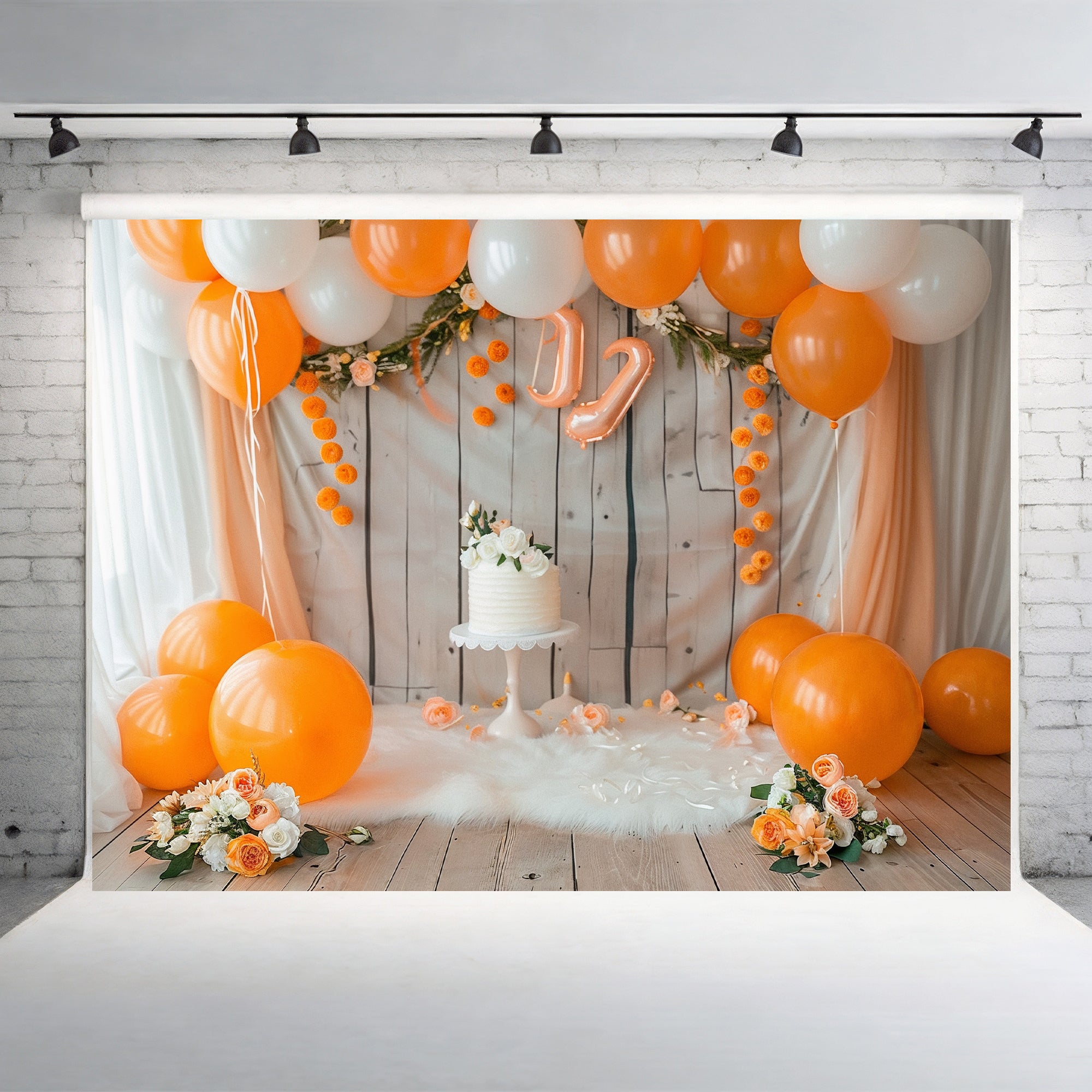 Orange & White Balloon Garland Backdrop