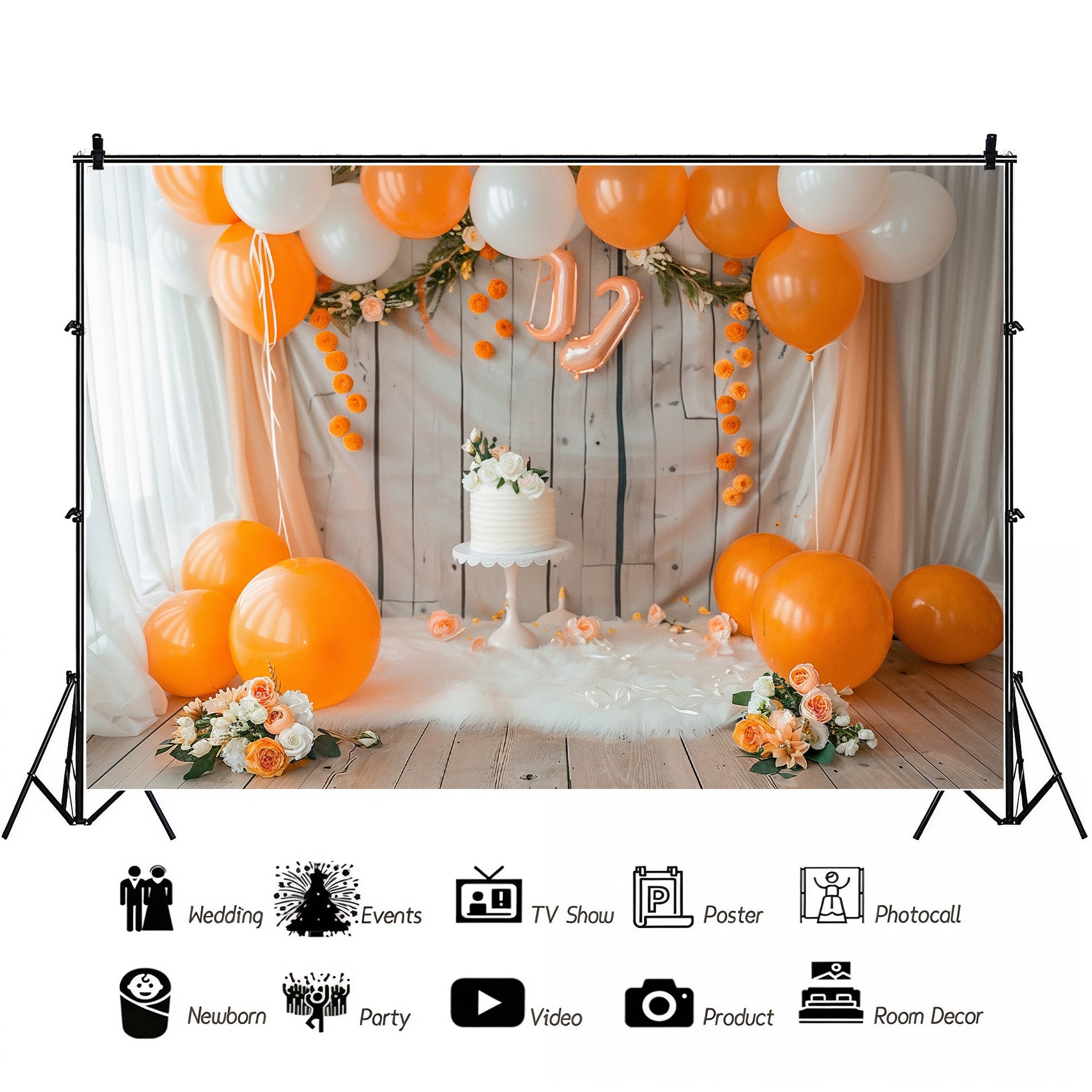 Orange & White Balloon Garland Backdrop