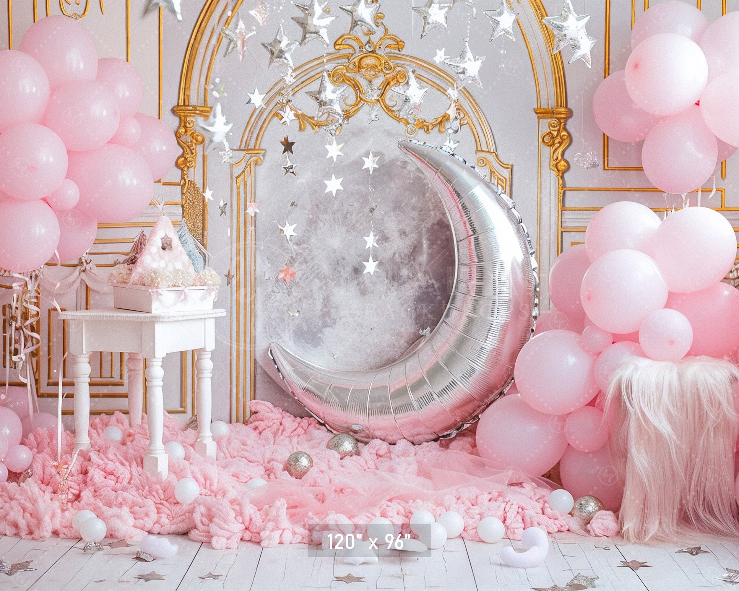 Pink Dream Moon and Stars Backdrop