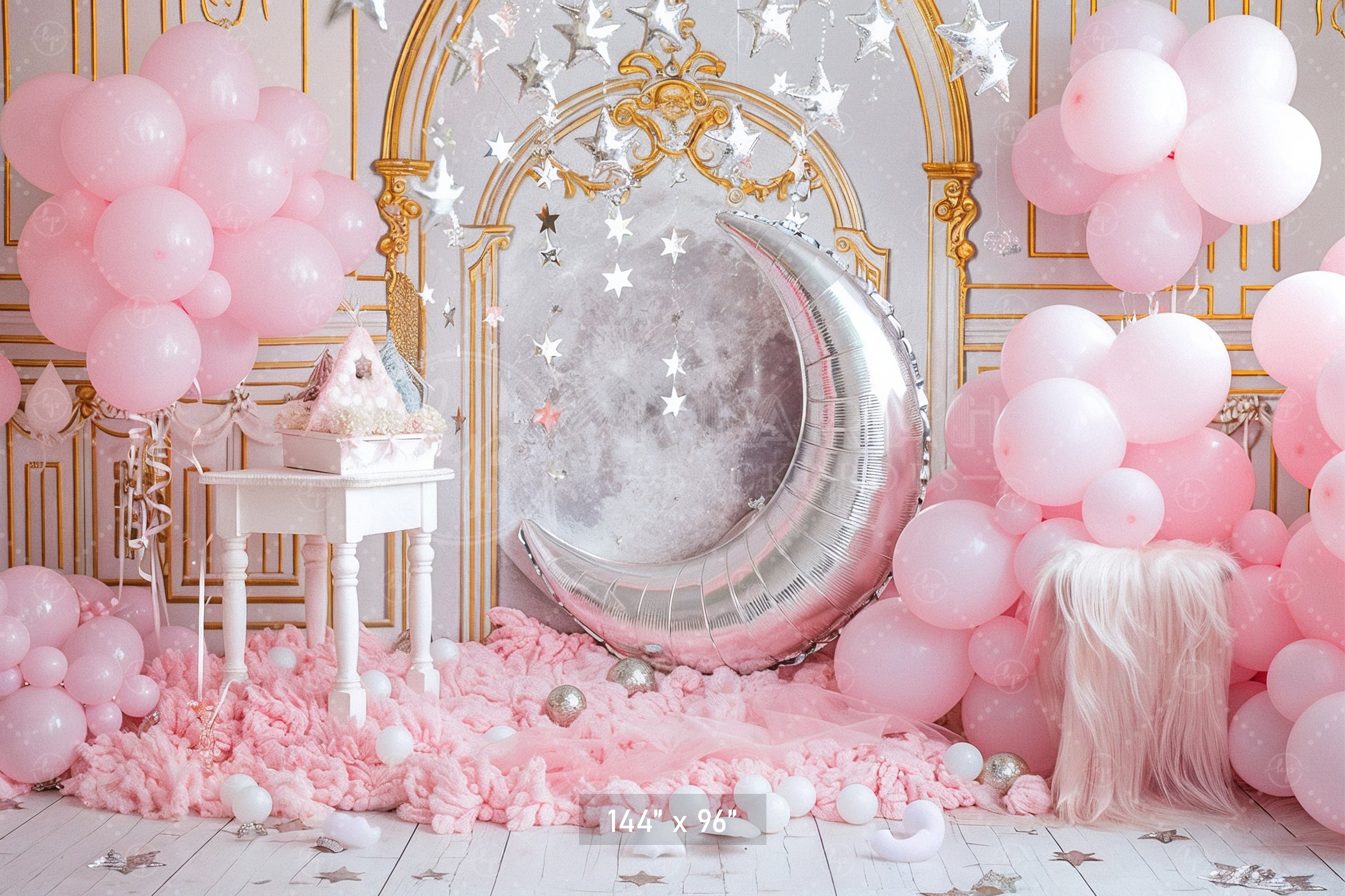 Pink Dream Moon and Stars Backdrop