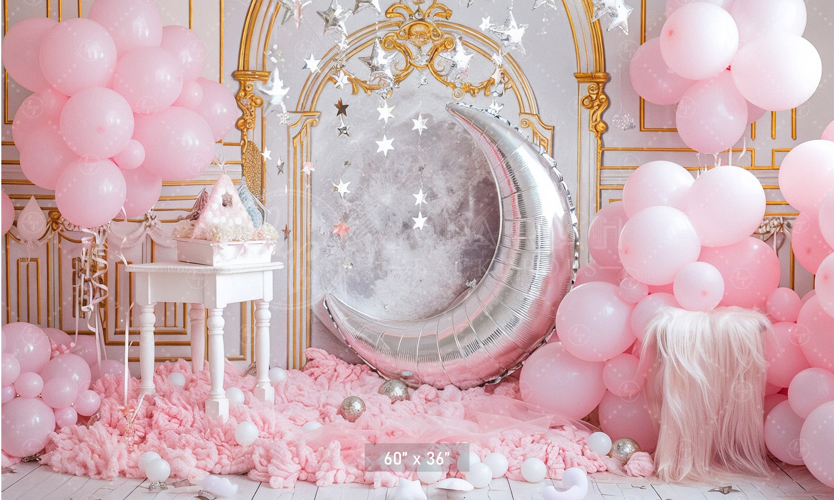 Pink Dream Moon and Stars Backdrop