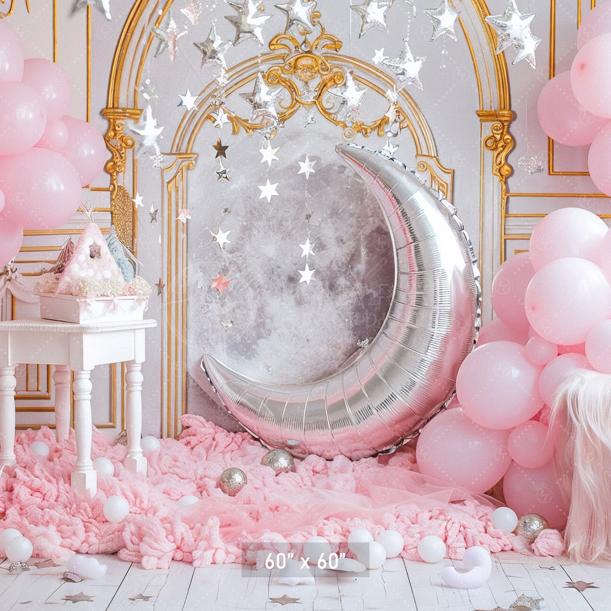 Pink Dream Moon and Stars Backdrop