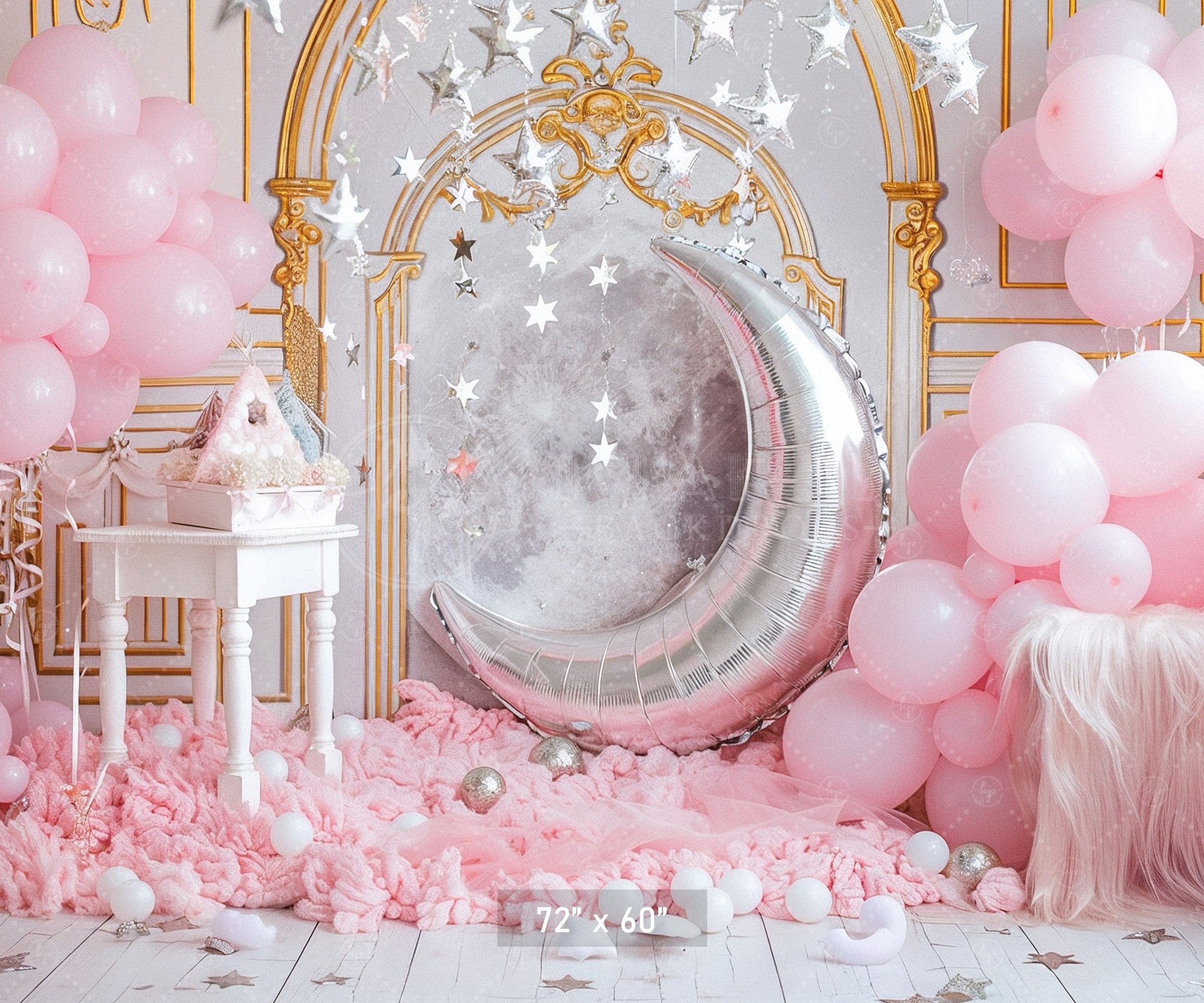 Pink Dream Moon and Stars Backdrop