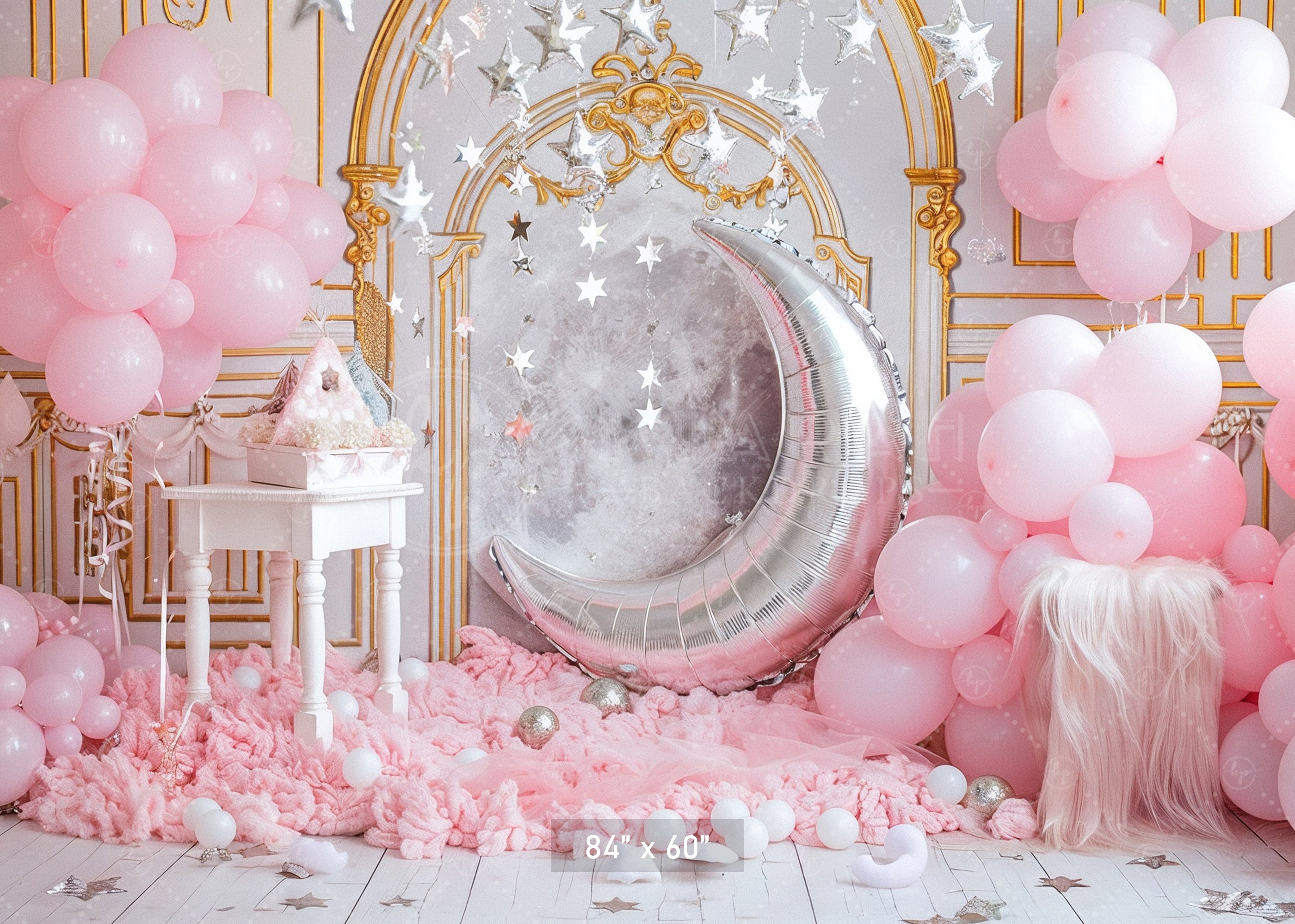 Pink Dream Moon and Stars Backdrop