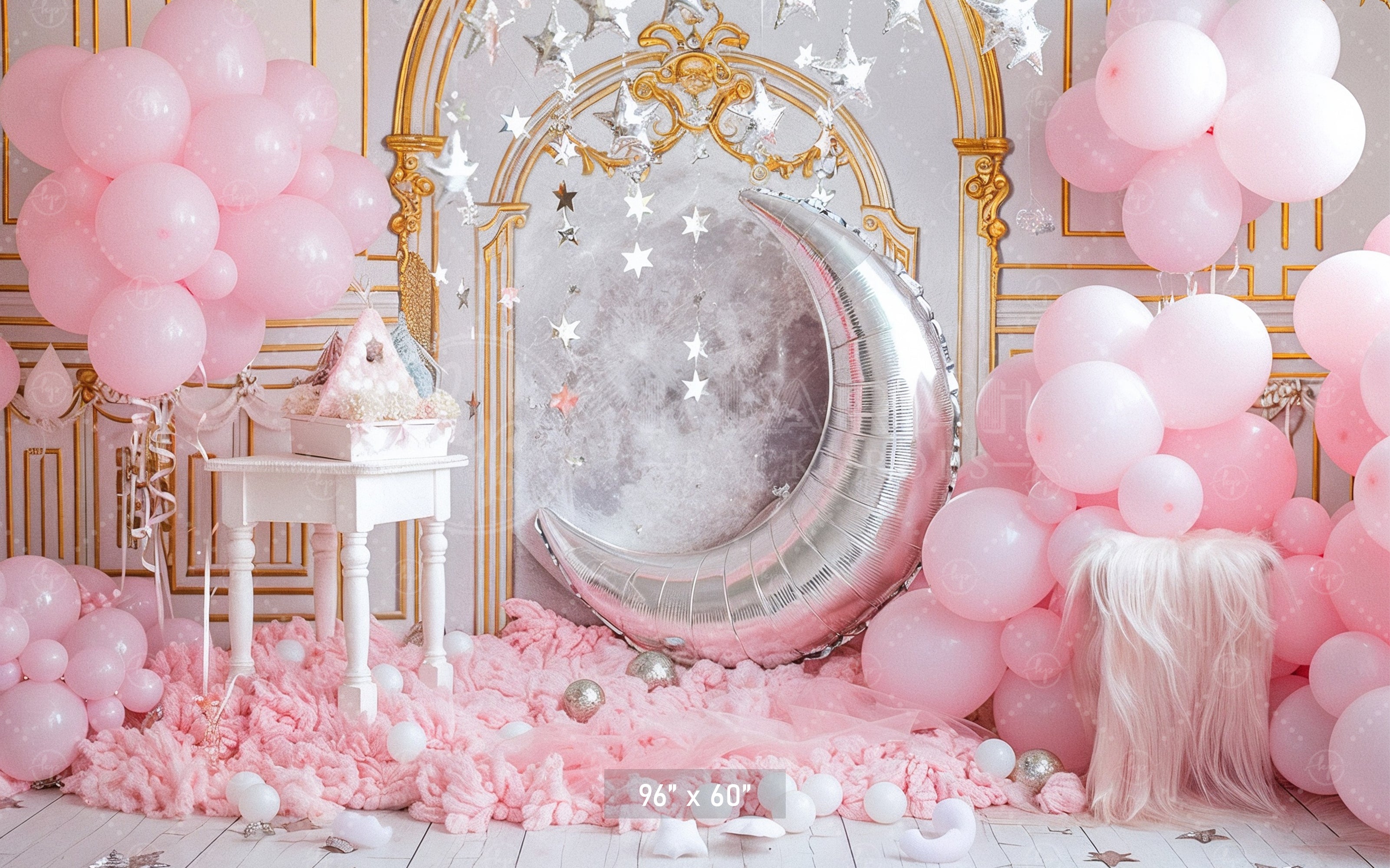 Pink Dream Moon and Stars Backdrop