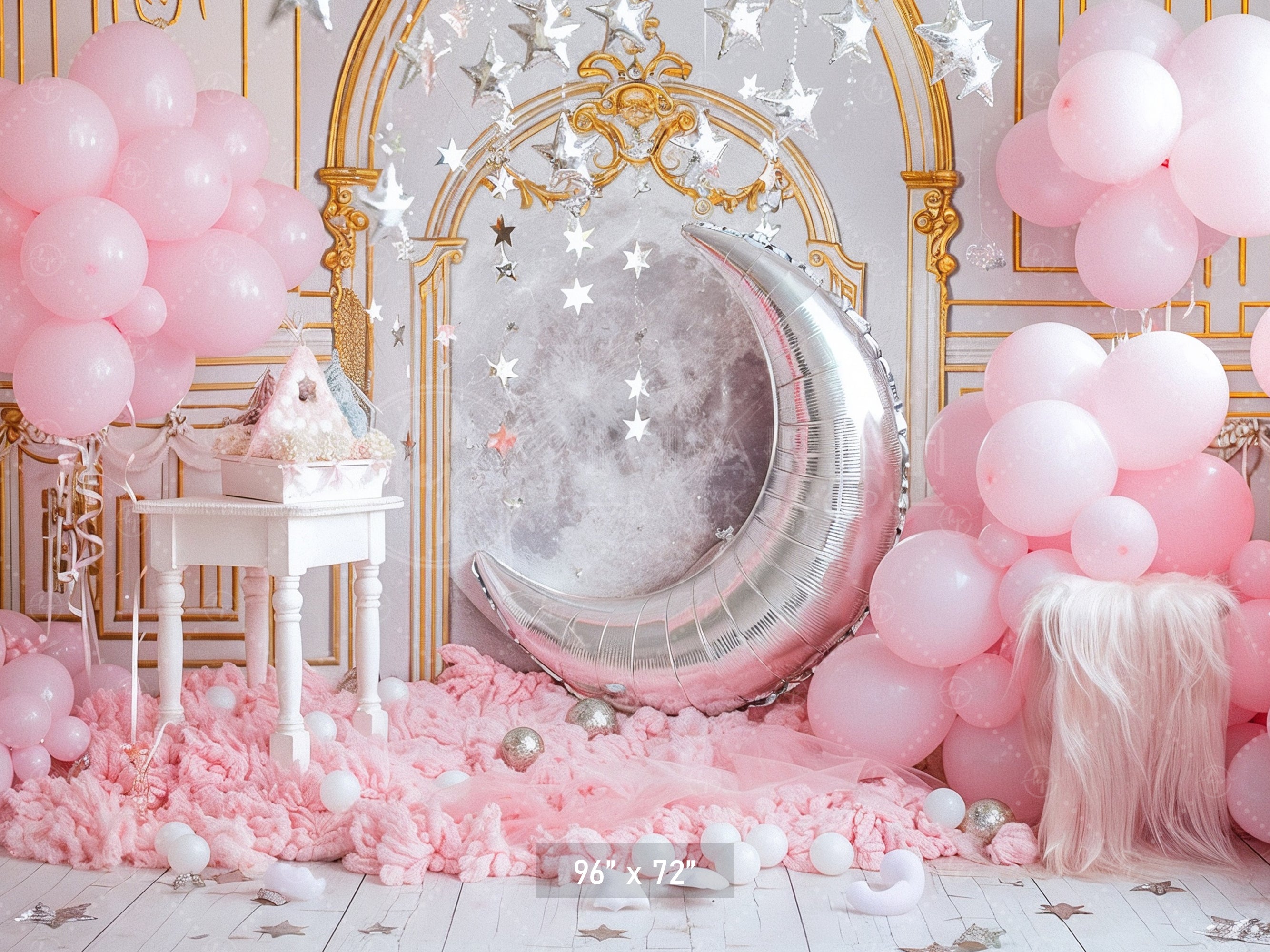 Pink Dream Moon and Stars Backdrop