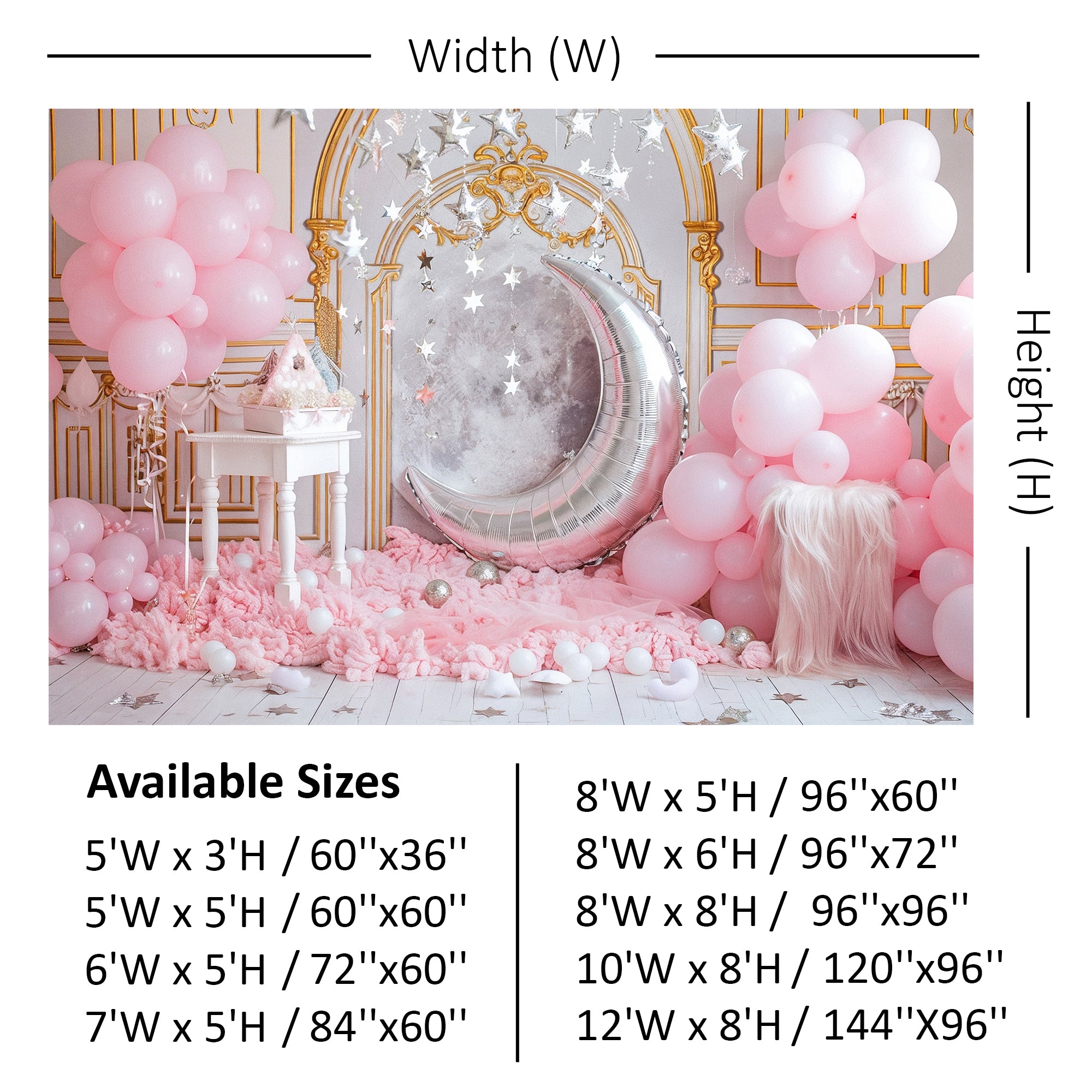 Pink Dream Moon and Stars Backdrop