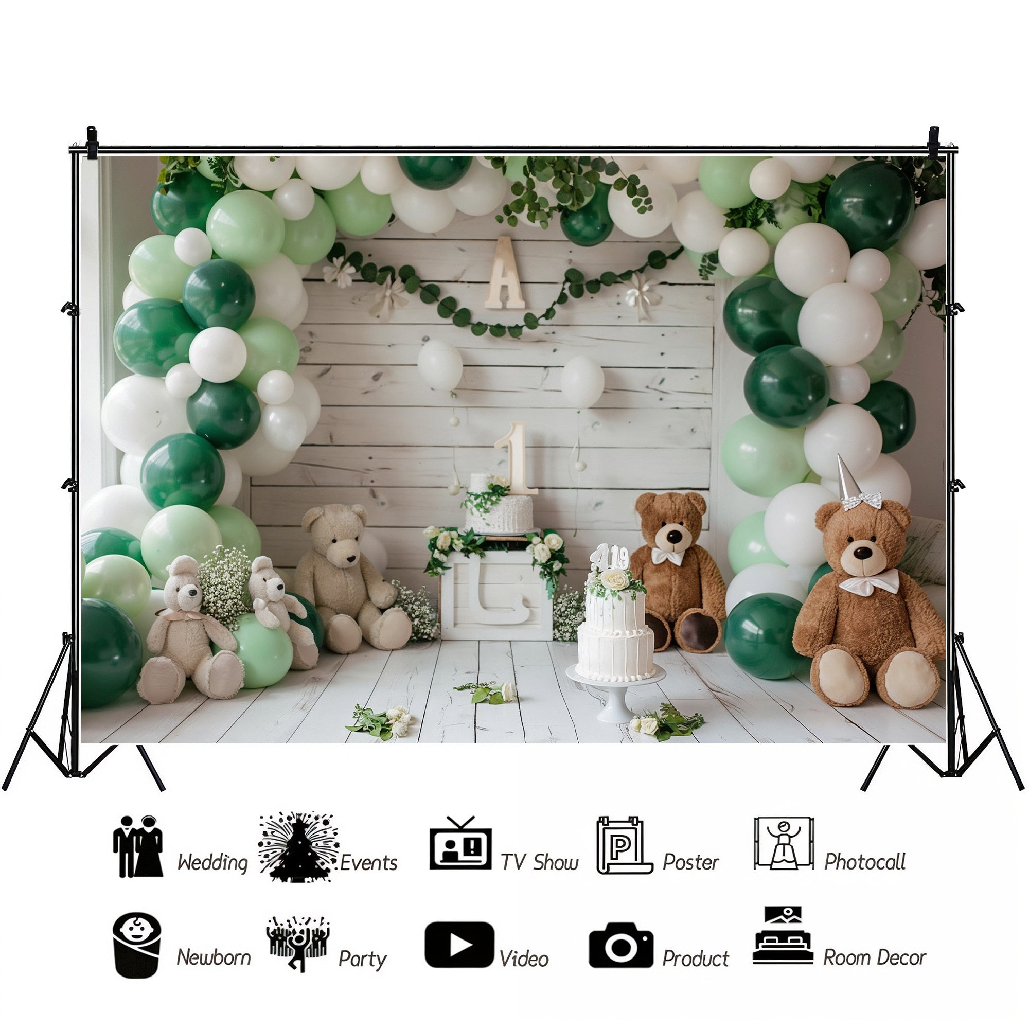 Woodland Teddy Bear Birthday Backdrop