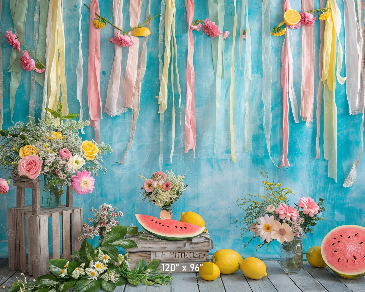 Summer Fruits & Floral Ribbon Backdrop