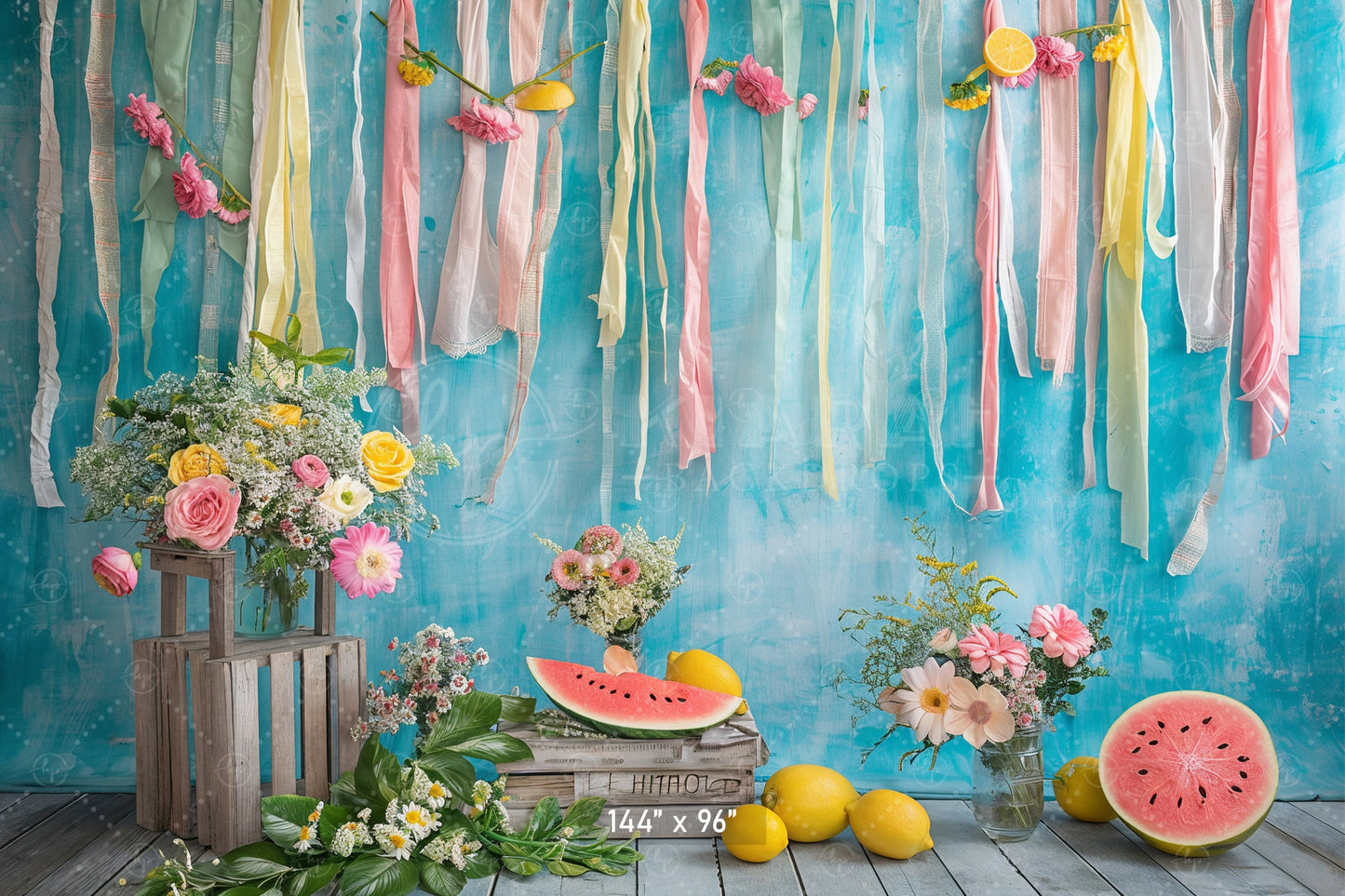 Summer Fruits & Floral Ribbon Backdrop