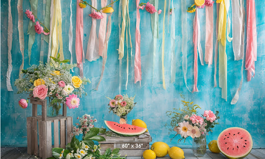 Summer Fruits & Floral Ribbon Backdrop